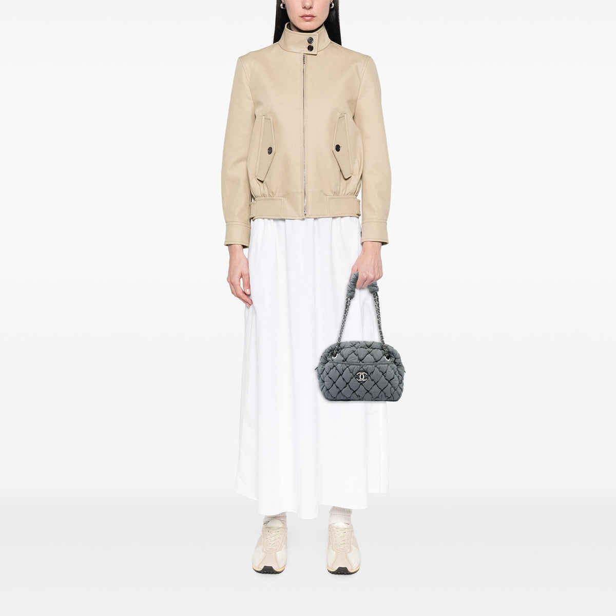 Chanel Quilted Striped Nylon Bubble Shoulder Bag
