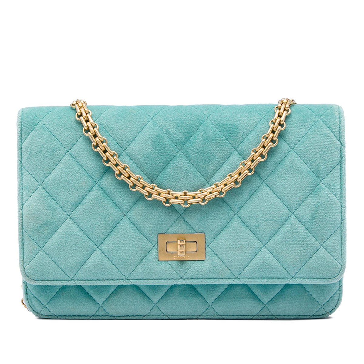 Chanel Quilted Velvet Reissue 2.55 Wallet on Chain