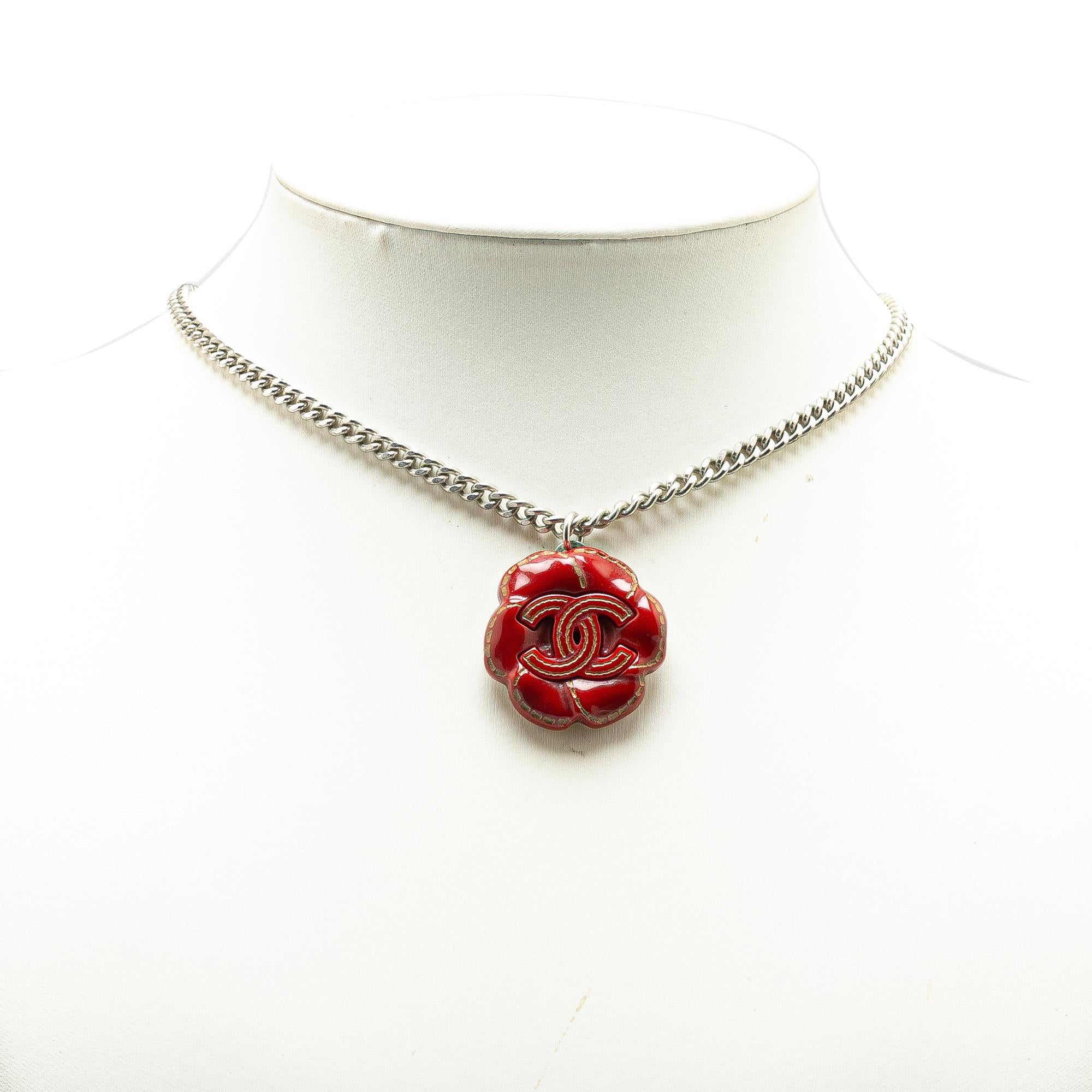 Chanel Resin CC Camellia Charm Necklace