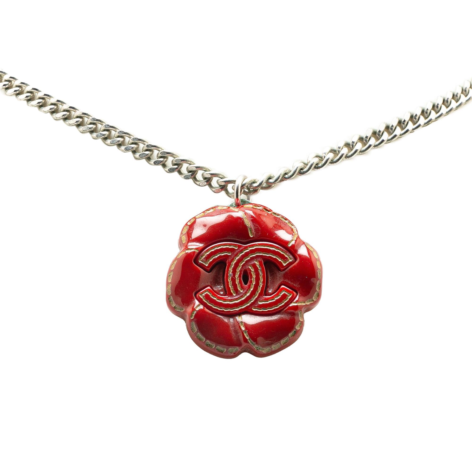 Chanel Resin CC Camellia Charm Necklace