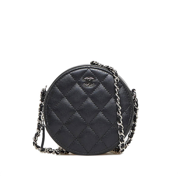 Chanel Round Vanity Clutch w/ Chain - Black Crossbody Bags