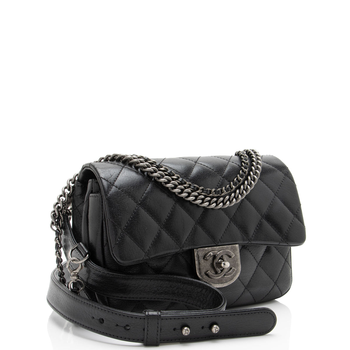Chanel Shiny Goatskin Double Carry Small Flap Bag