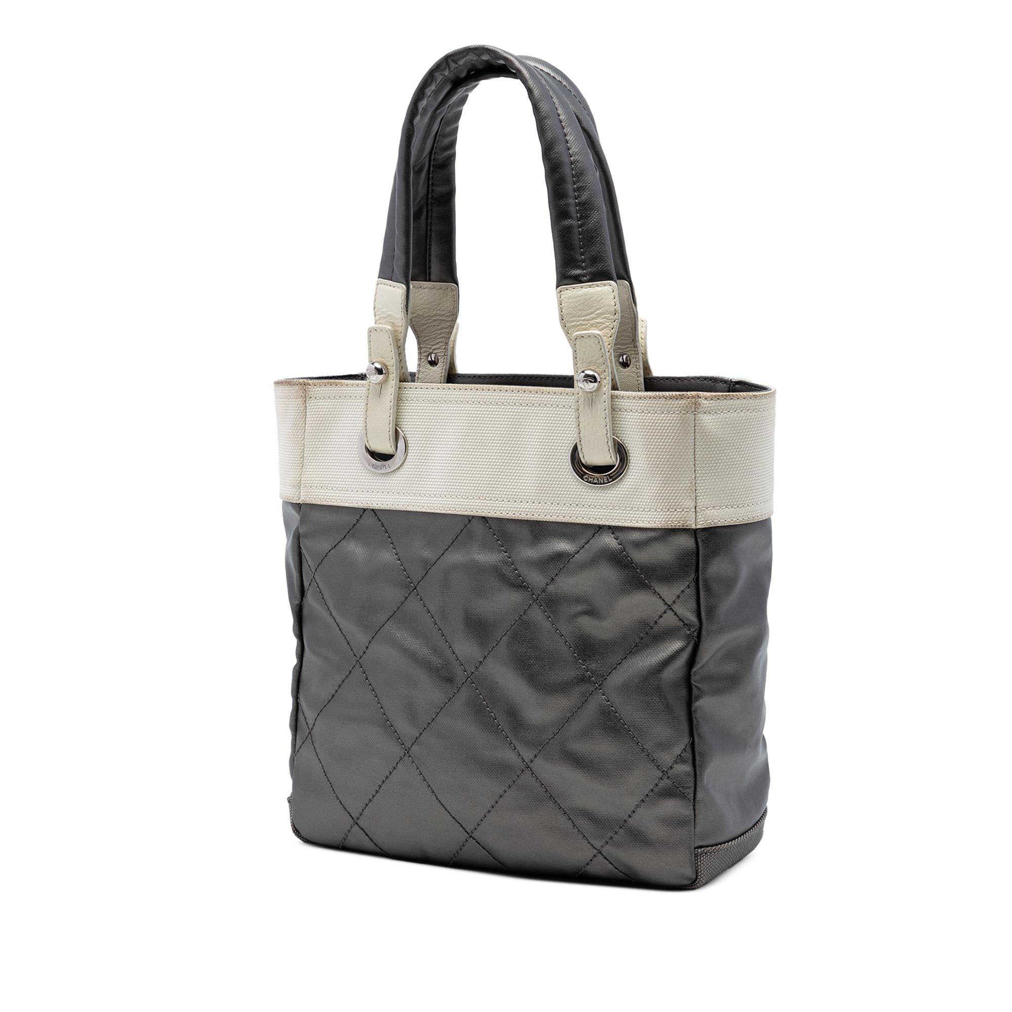 Chanel Small Bicolor Quilted Coated Canvas Paris Biarritz Tote
