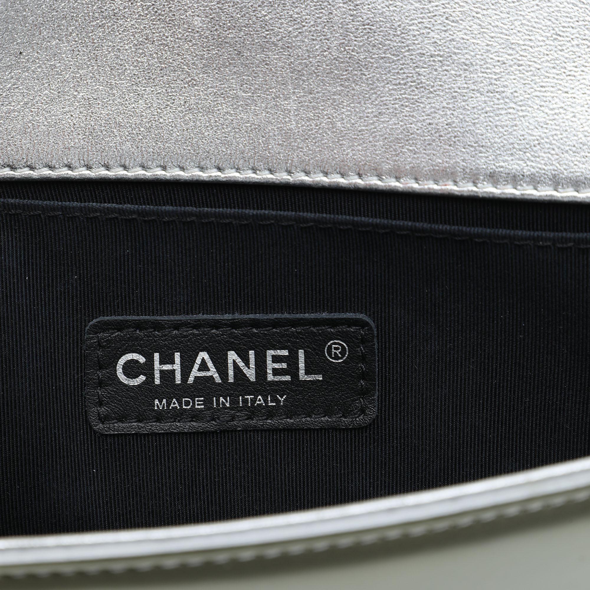 Chanel Small Bicolor Quilted Metallic Patent Boy Flap