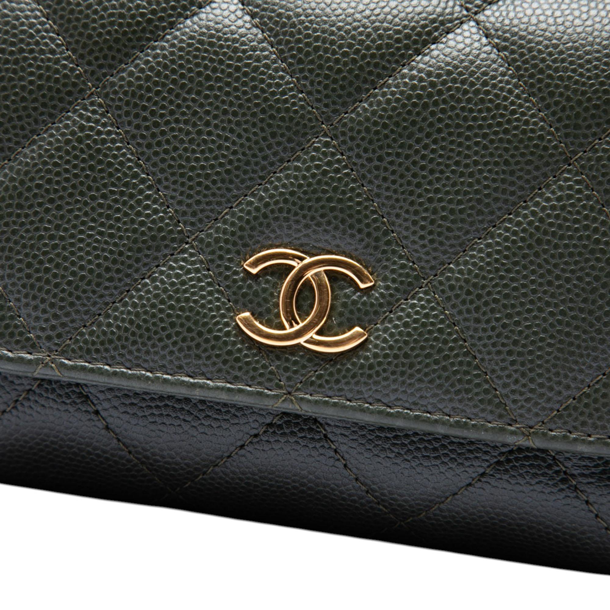 Chanel Small CC Quilted Caviar Bar Flap Clutch With Chain