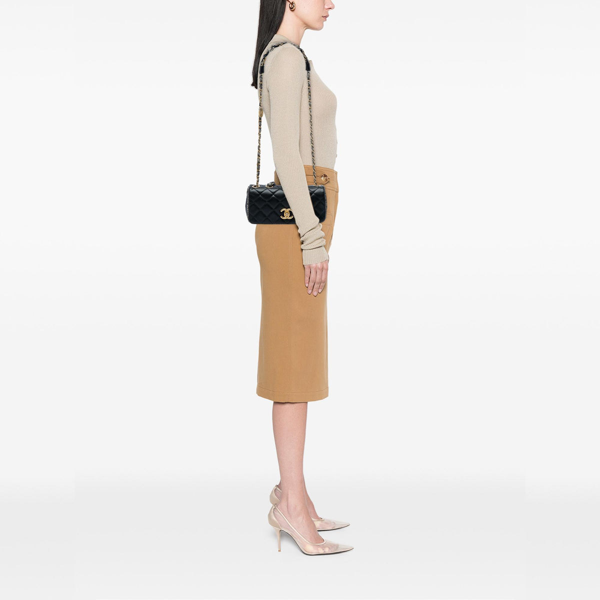 Chanel Small CC Quilted Lambskin and Tweed Chain Flap