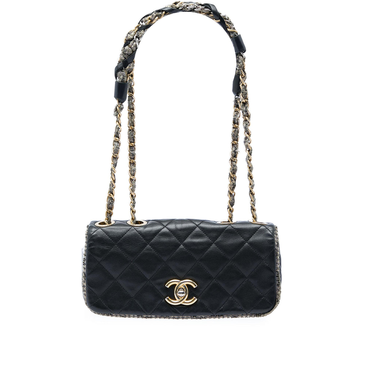 Chanel Small CC Quilted Lambskin and Tweed Chain Flap