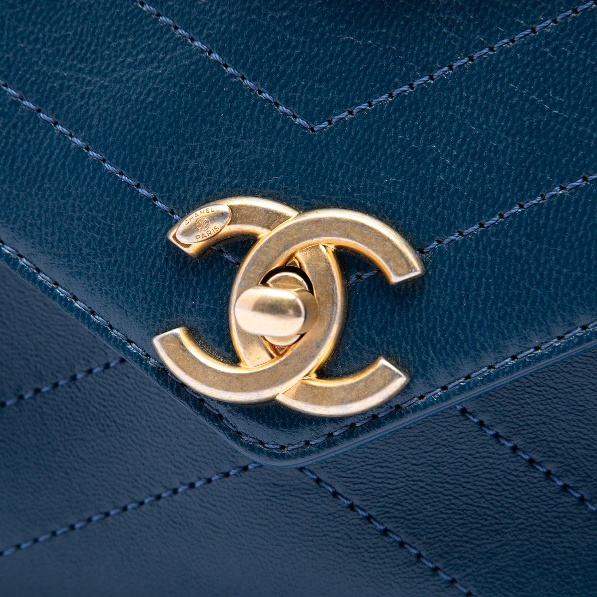 Chanel Small Chevron Lambskin Stitched Envelope Flap