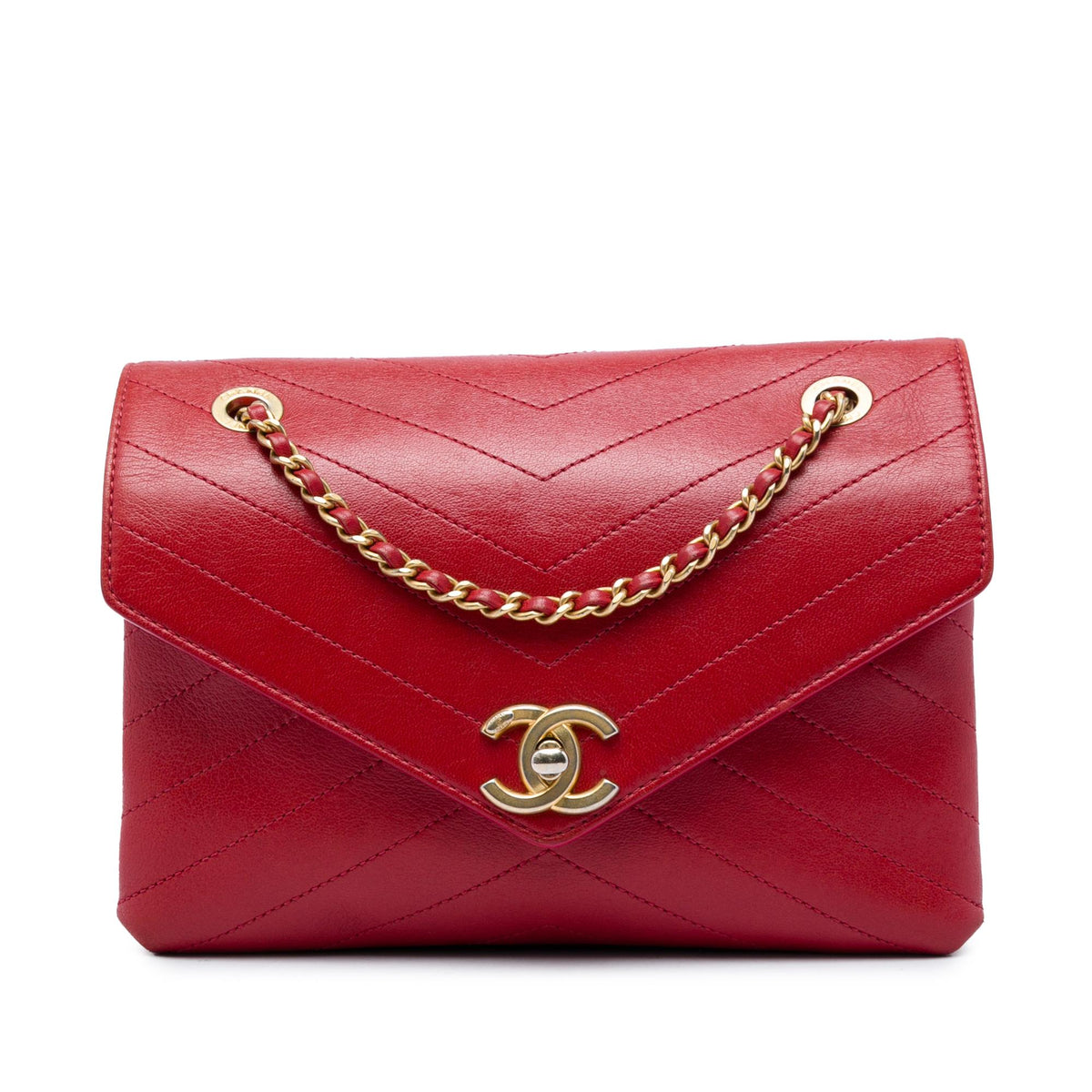 Chanel Small Chevron Lambskin Stitched Envelope Flap