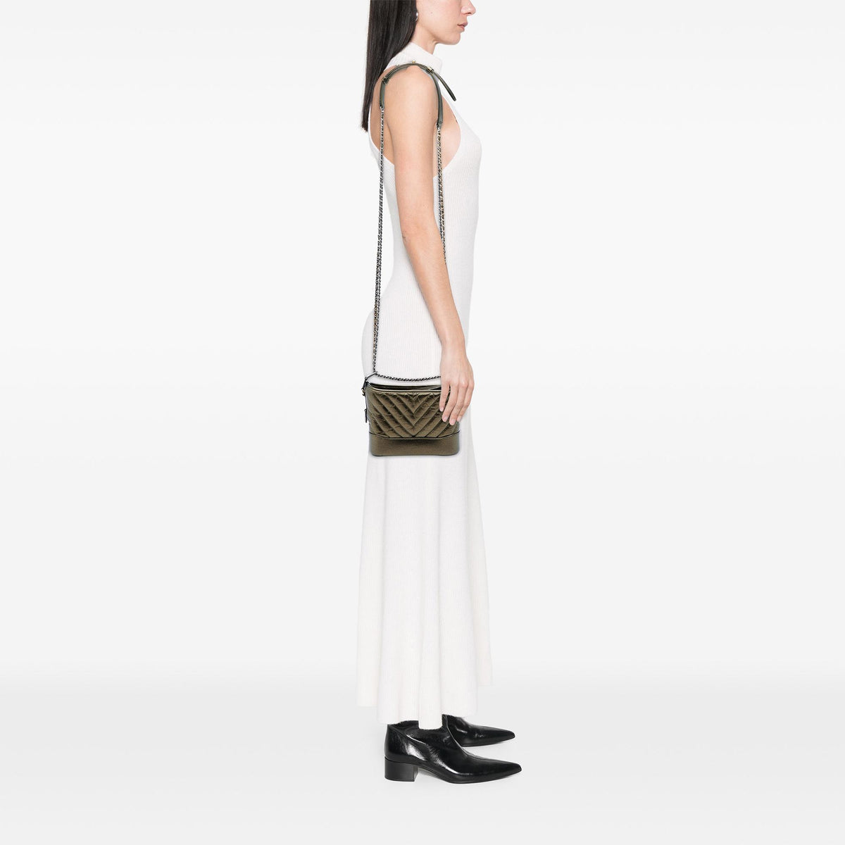 Chanel Small Chevron Quilted Metallic Aged Calfskin Gabrielle Crossbody