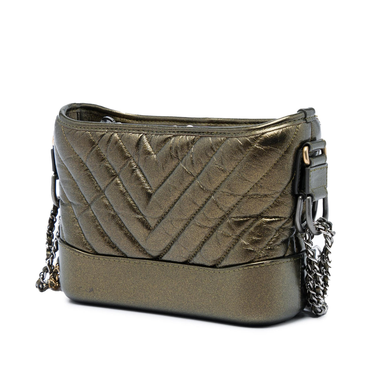 Chanel Small Chevron Quilted Metallic Aged Calfskin Gabrielle Crossbody
