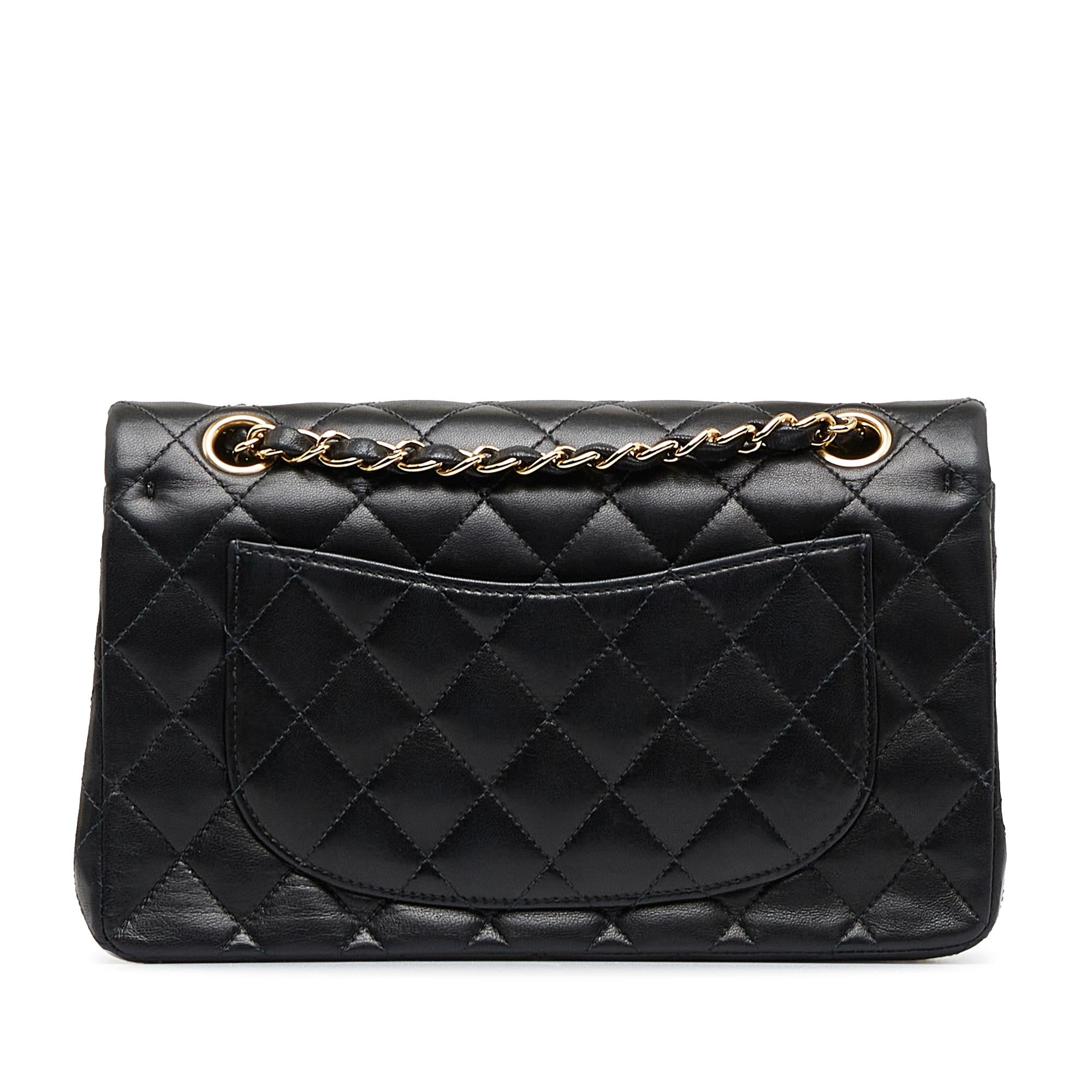 Chanel Small Classic Lambskin Leather Double Flap Bag (SHG-acYIYl)