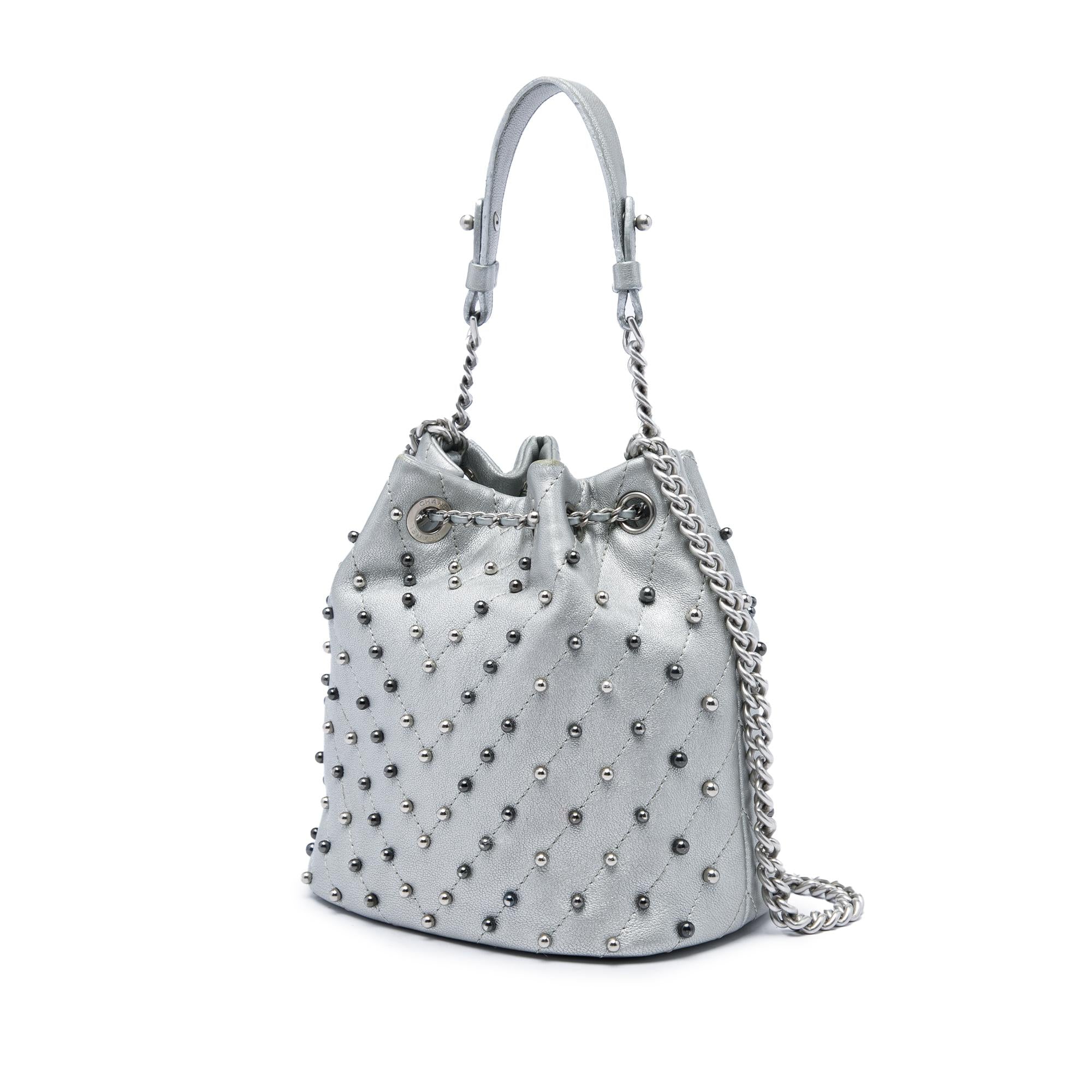 Chanel Small Metallic Chevron Lambskin Stud Wars Drawstring Bucket Bag