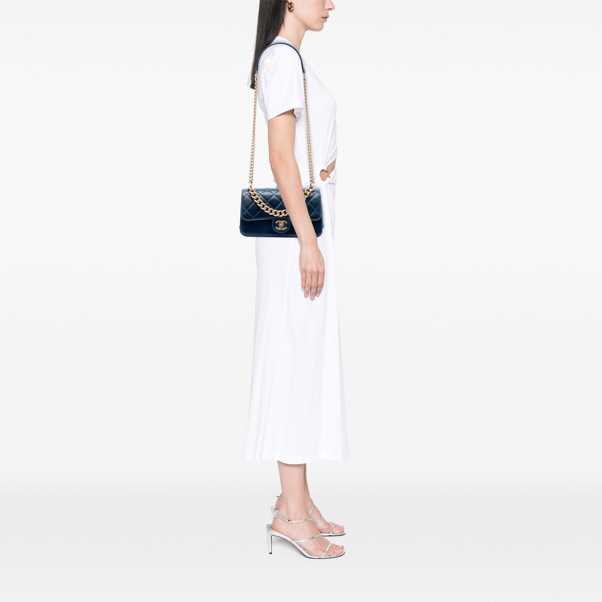 Chanel Small Quilted Calfskin Straight Lined Flap