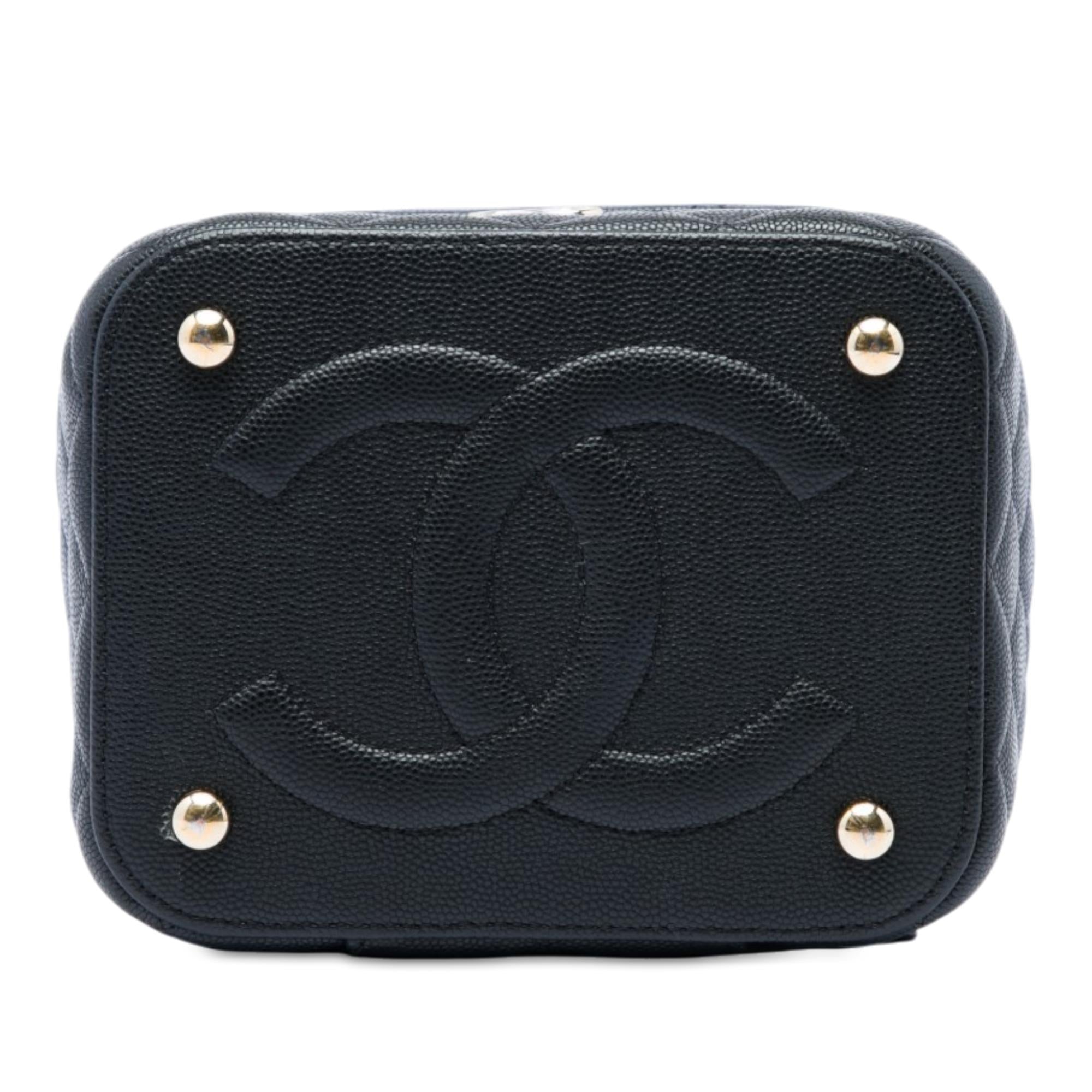 Chanel Small Quilted Caviar Top Handle Vanity Case with Chain