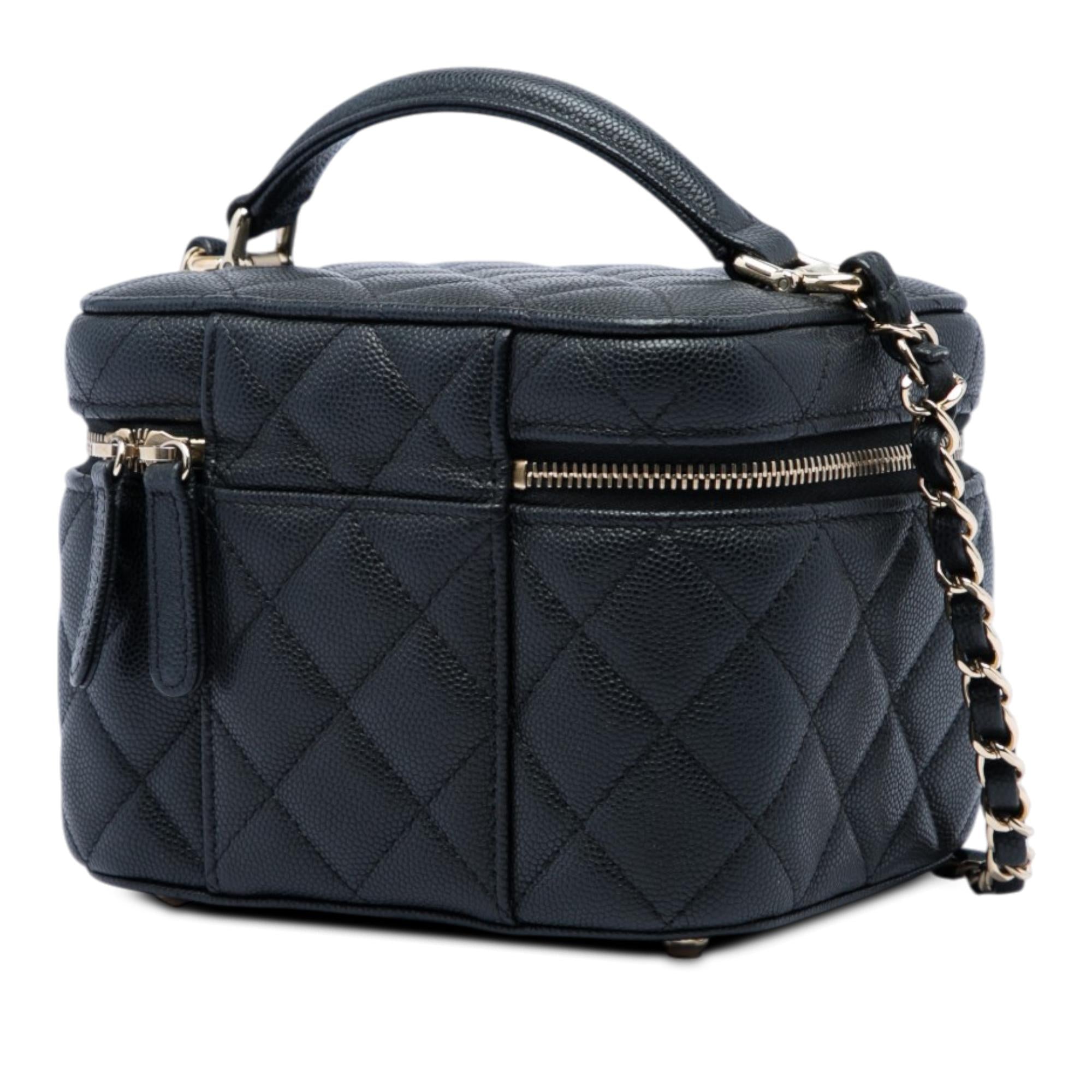 Chanel Small Quilted Caviar Top Handle Vanity Case with Chain