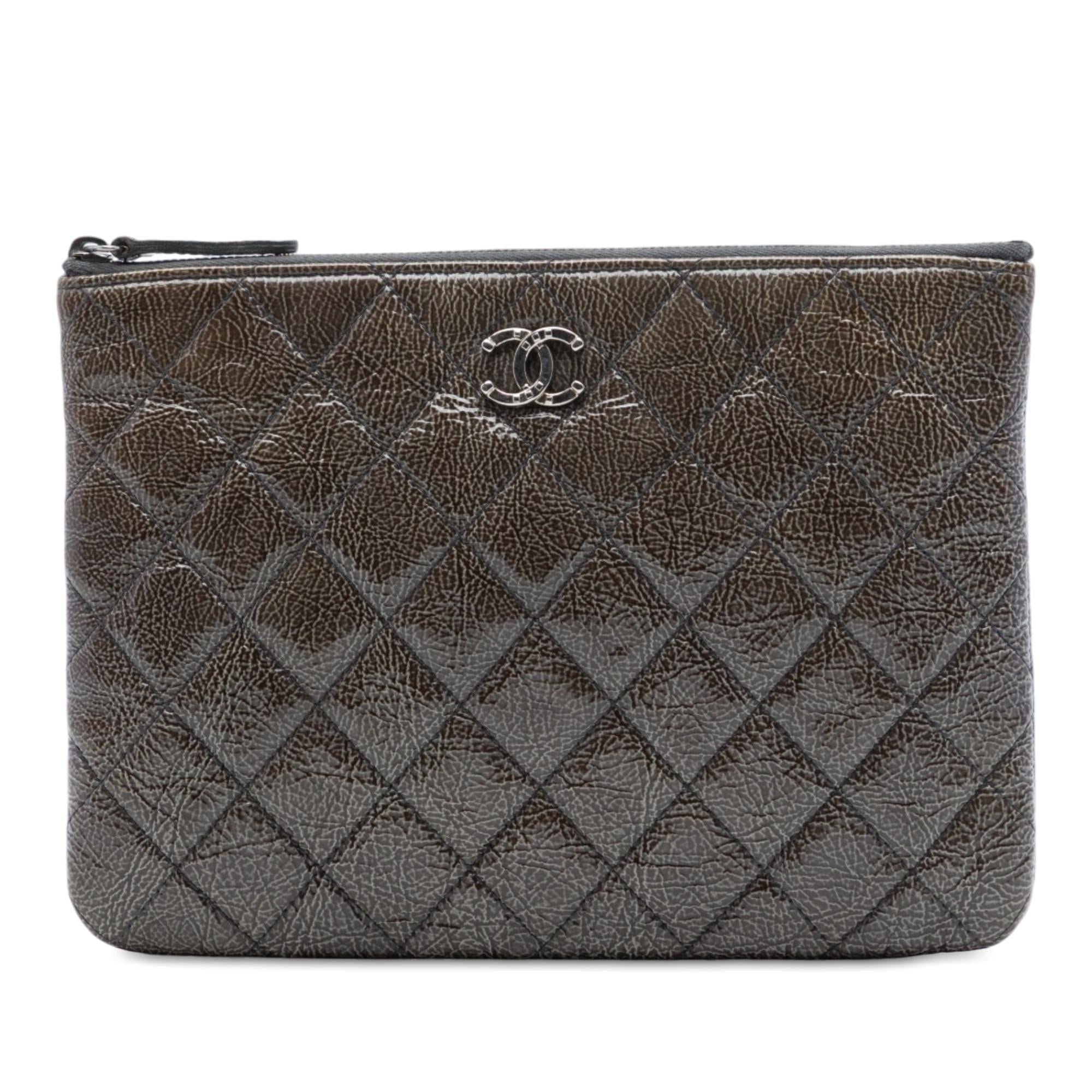 Chanel Small Quilted Crinkled Patent O Case Clutch