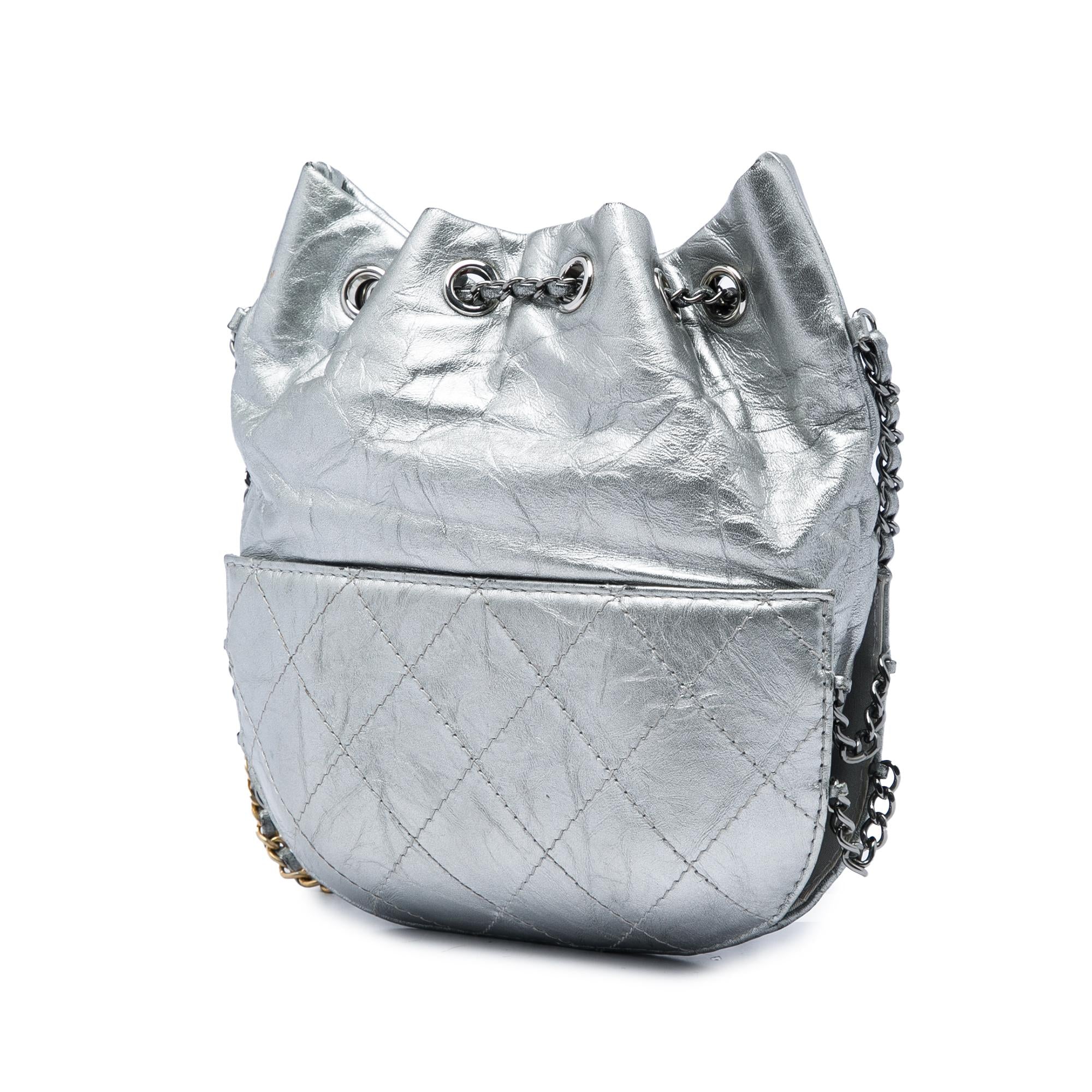 Chanel Small Quilted Metallic Aged Calfskin Gabrielle Bucket Bag