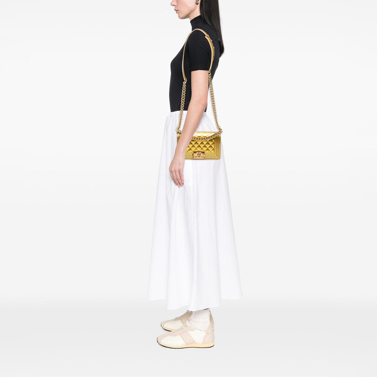 Chanel Small Quilted Metallic Patent Boy Flap