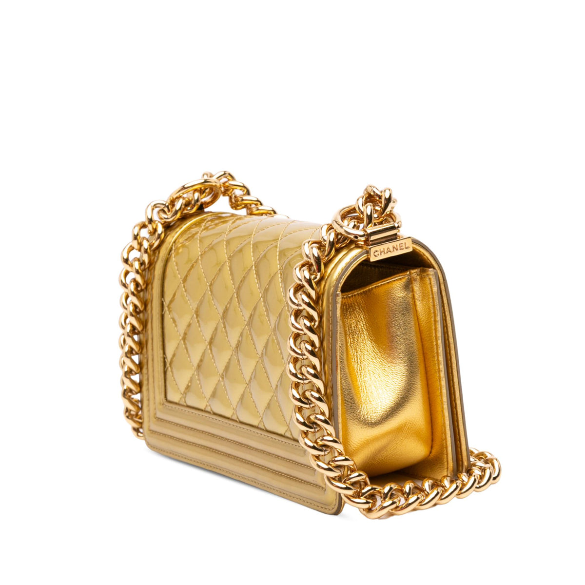 Chanel Small Quilted Metallic Patent Boy Flap