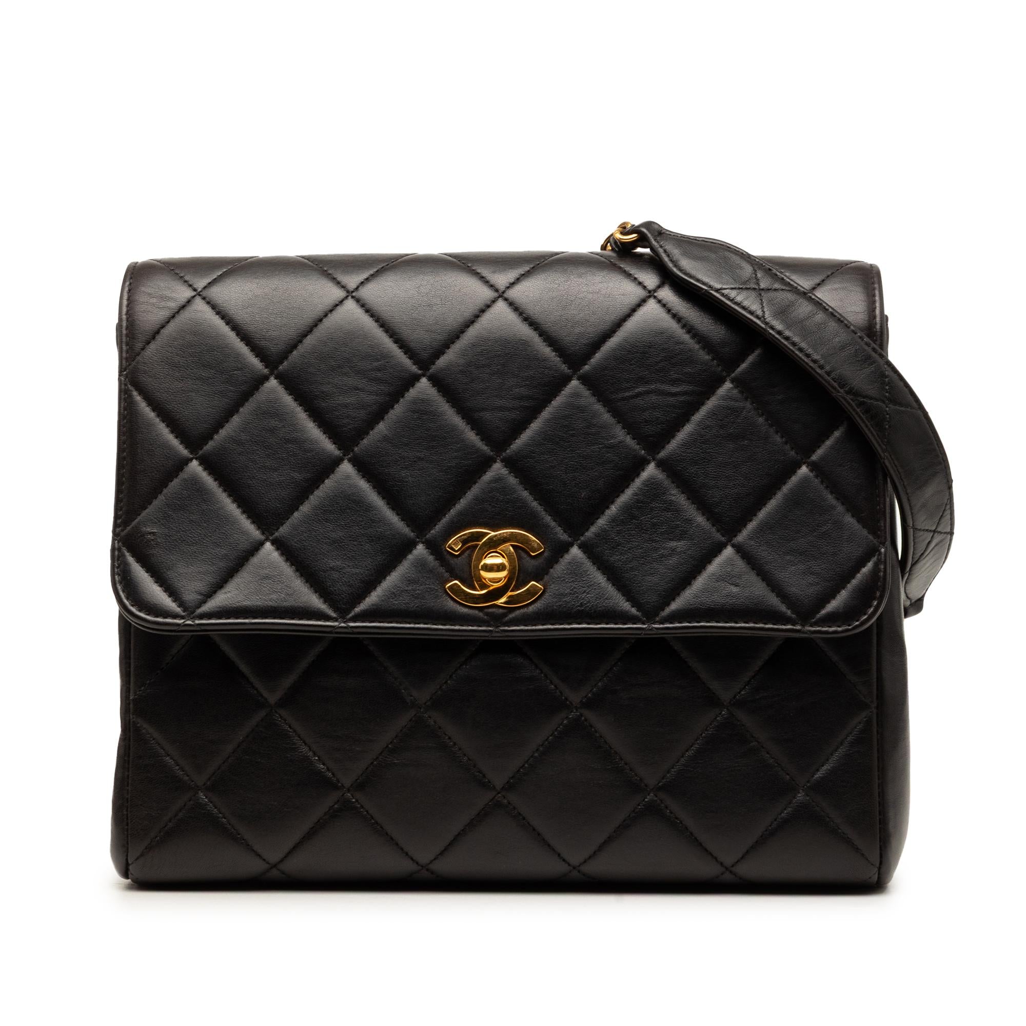 Chanel Small Square Quilted Lambskin Straight Single Flap
