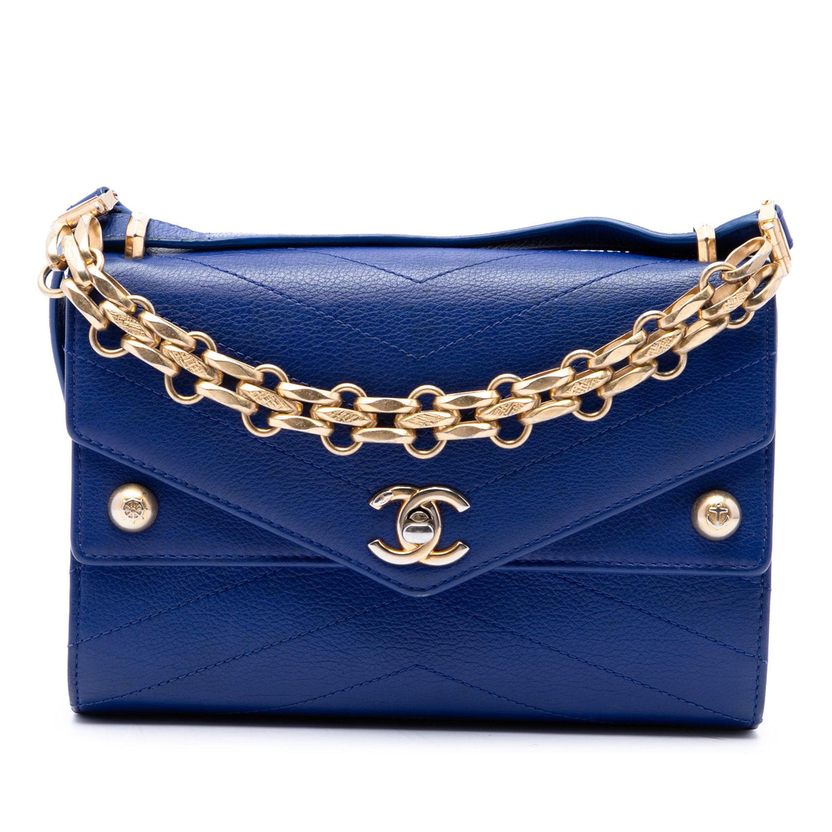 Chanel Small Studded Chevron Calfskin Envelope Double Flap