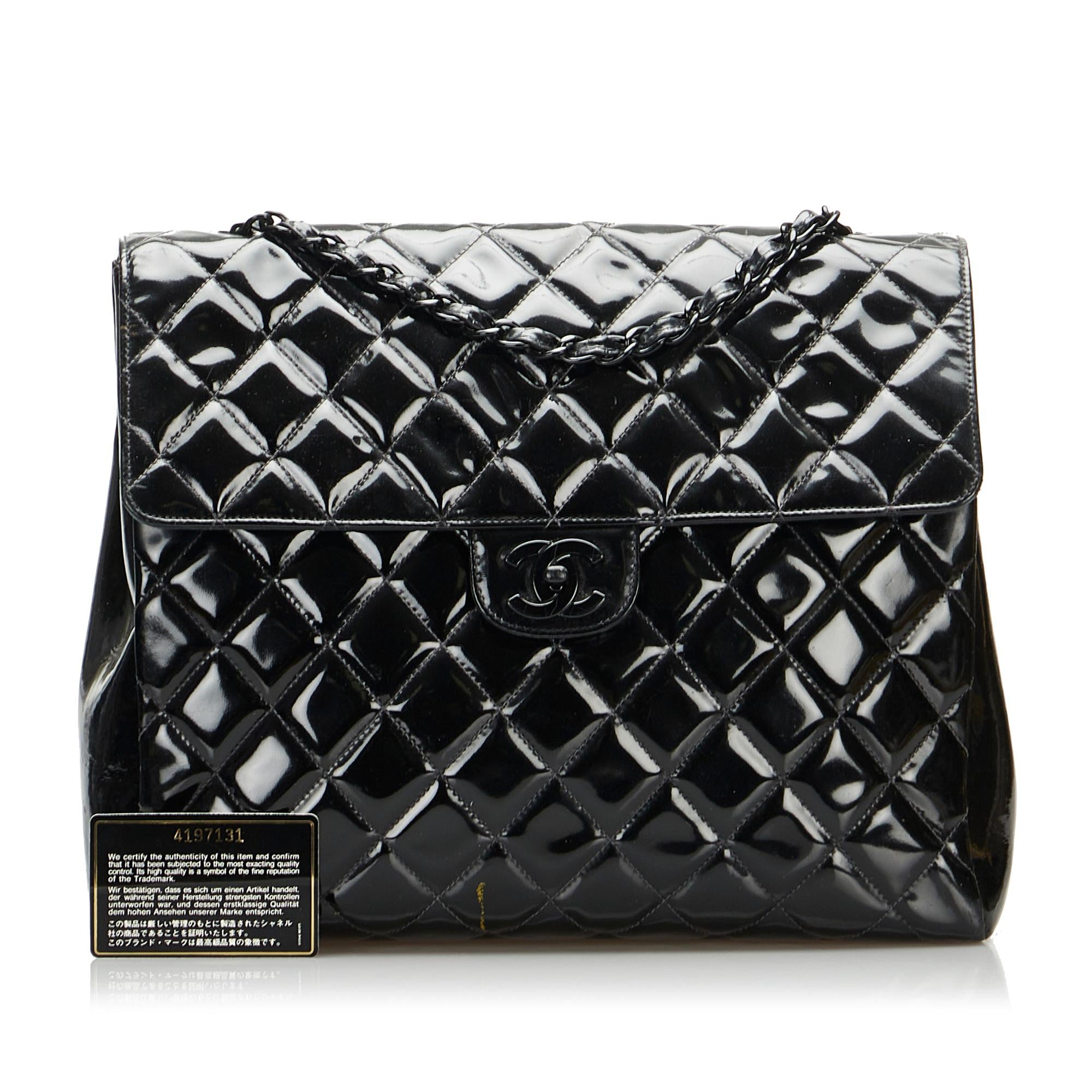 Chanel So Black Matelasse Patent Leather Single Flap Bag (SHG-XAF9hI)
