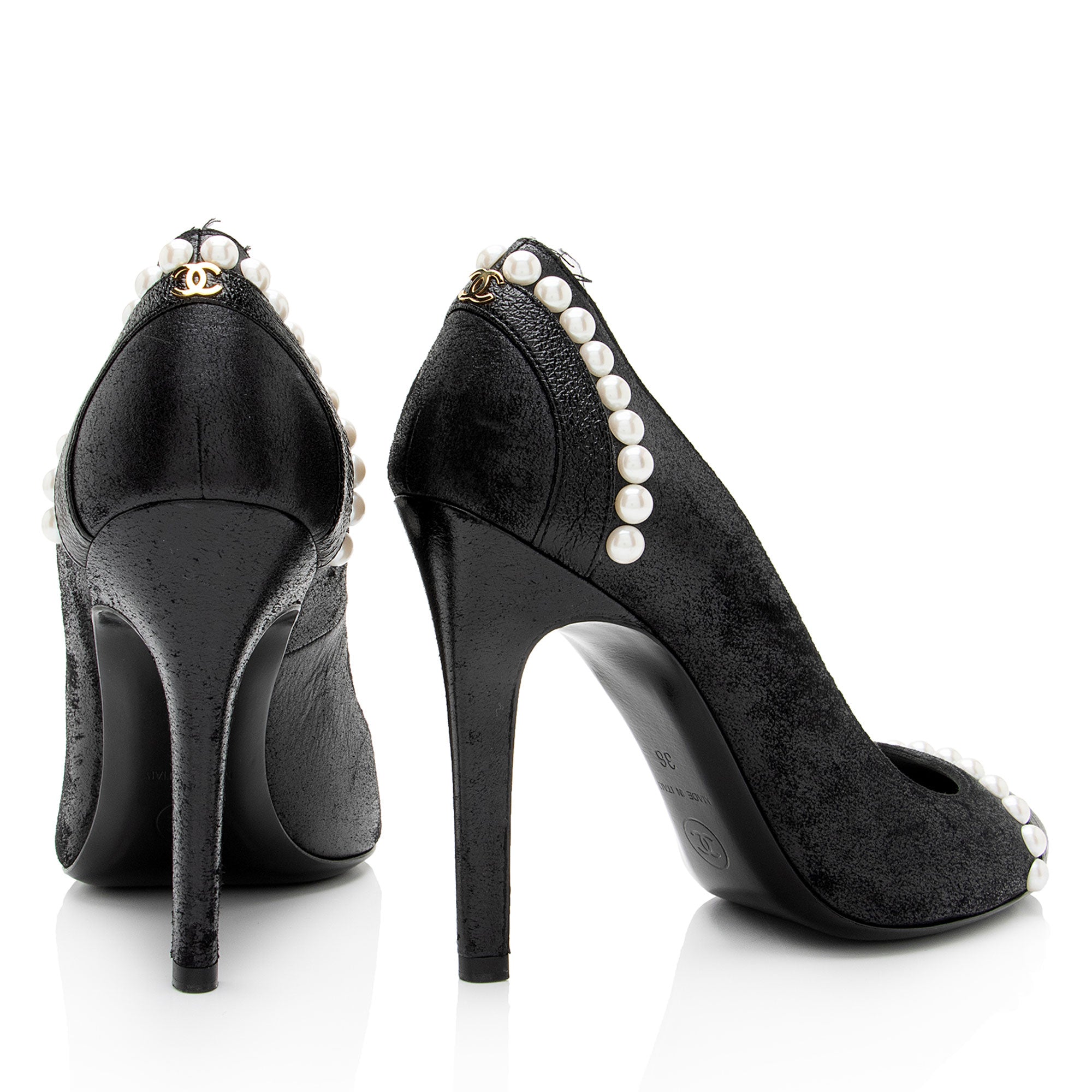 Chanel Suede Pearl CC Pumps - Size 6 / 36 (SHF-9755Wr)