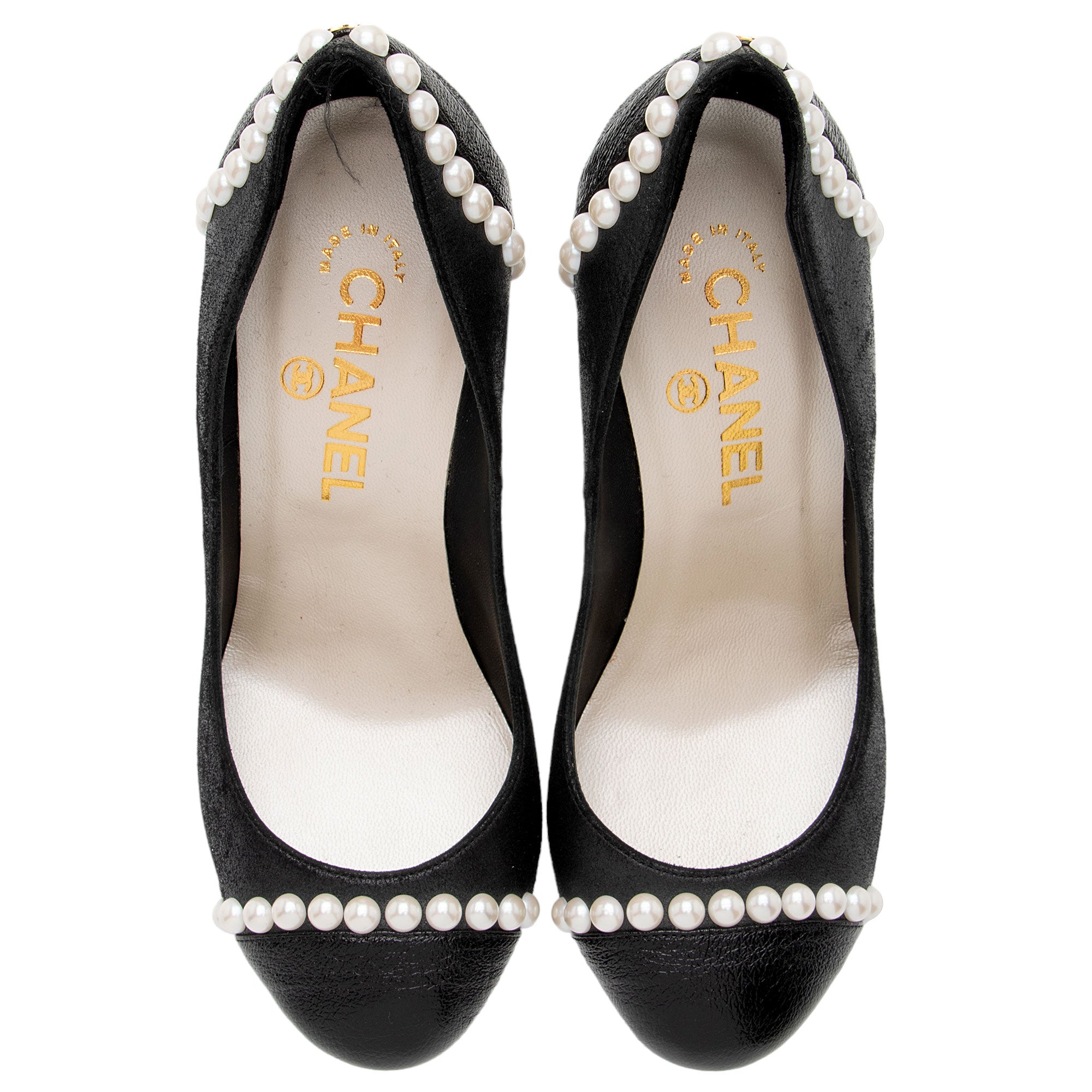 Chanel Suede Pearl CC Pumps - Size 6 / 36 (SHF-9755Wr)