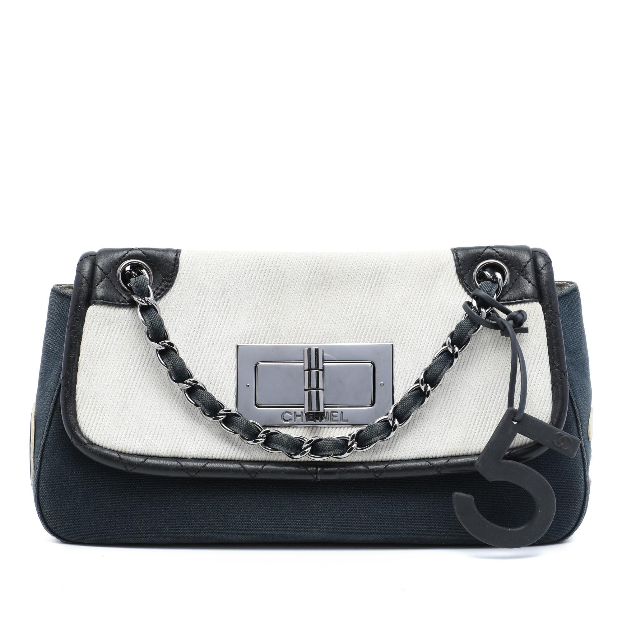 Chanel Tricolor Canvas and Leather No 5 Giant Mademoiselle Lock Flap Bag