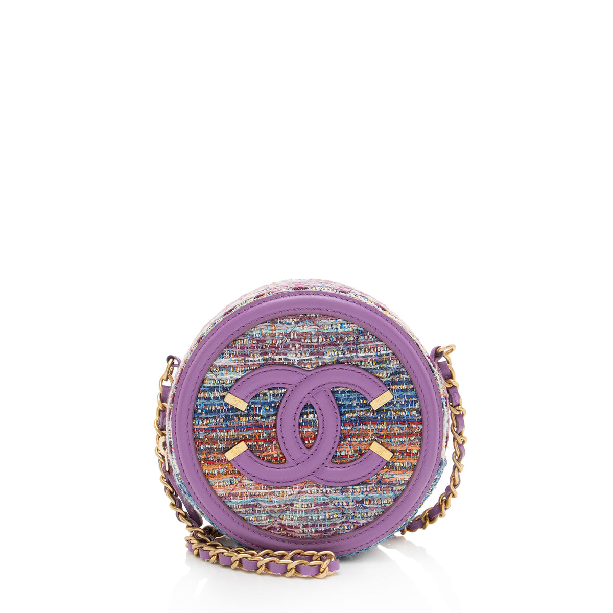 Chanel Tweed CC Filigree Round Clutch with Chain