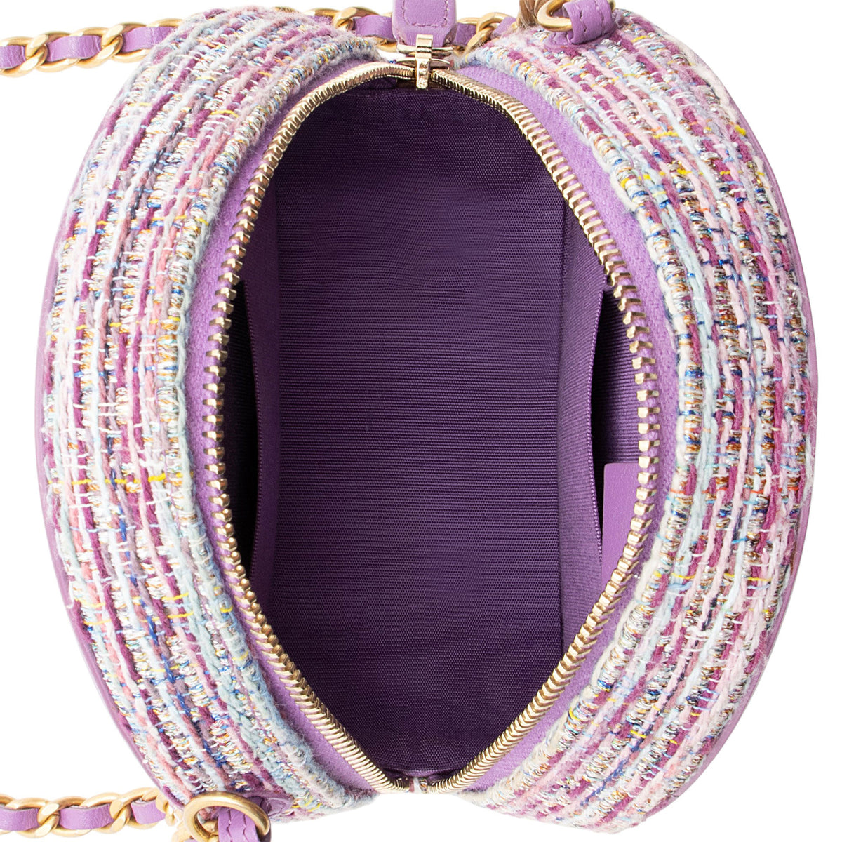 Chanel Tweed CC Filigree Round Clutch with Chain