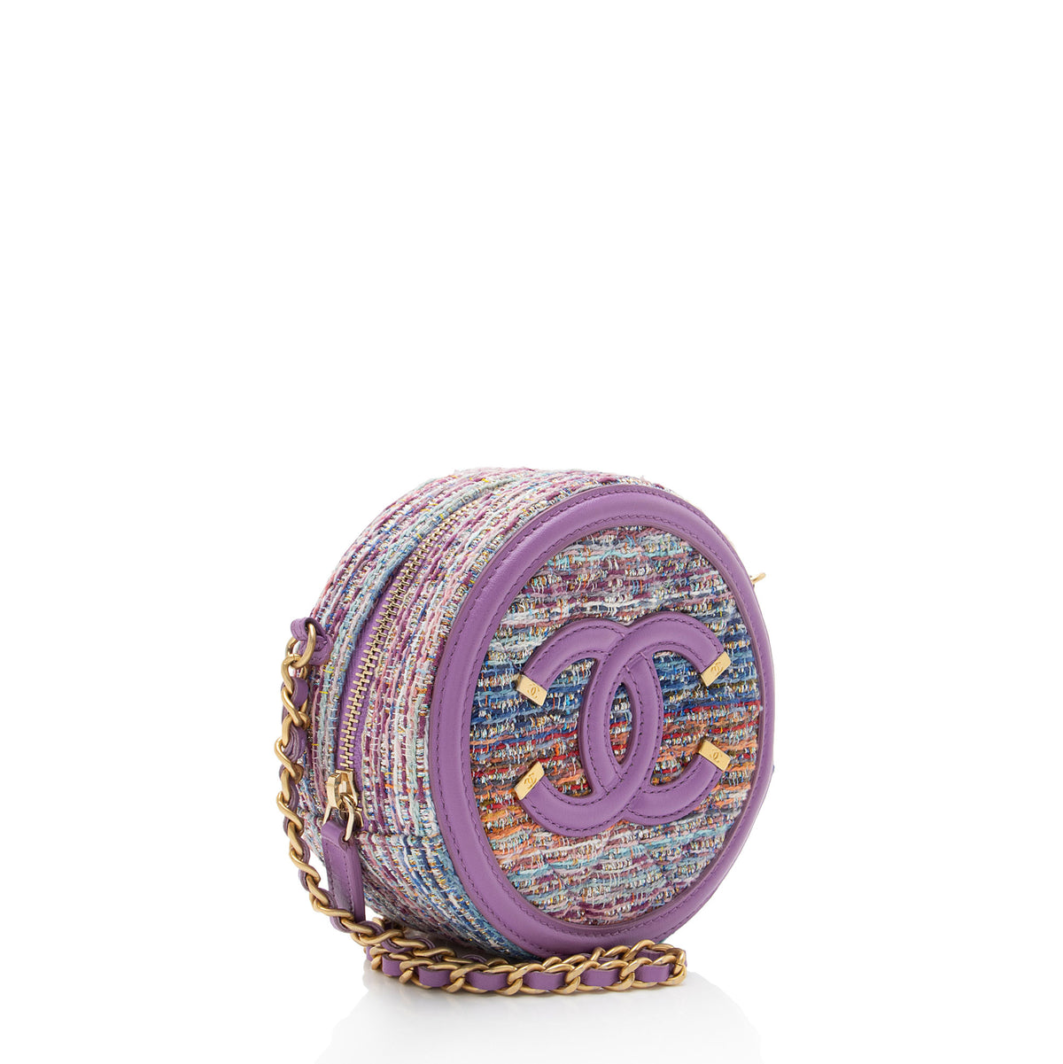 Chanel Tweed CC Filigree Round Clutch with Chain