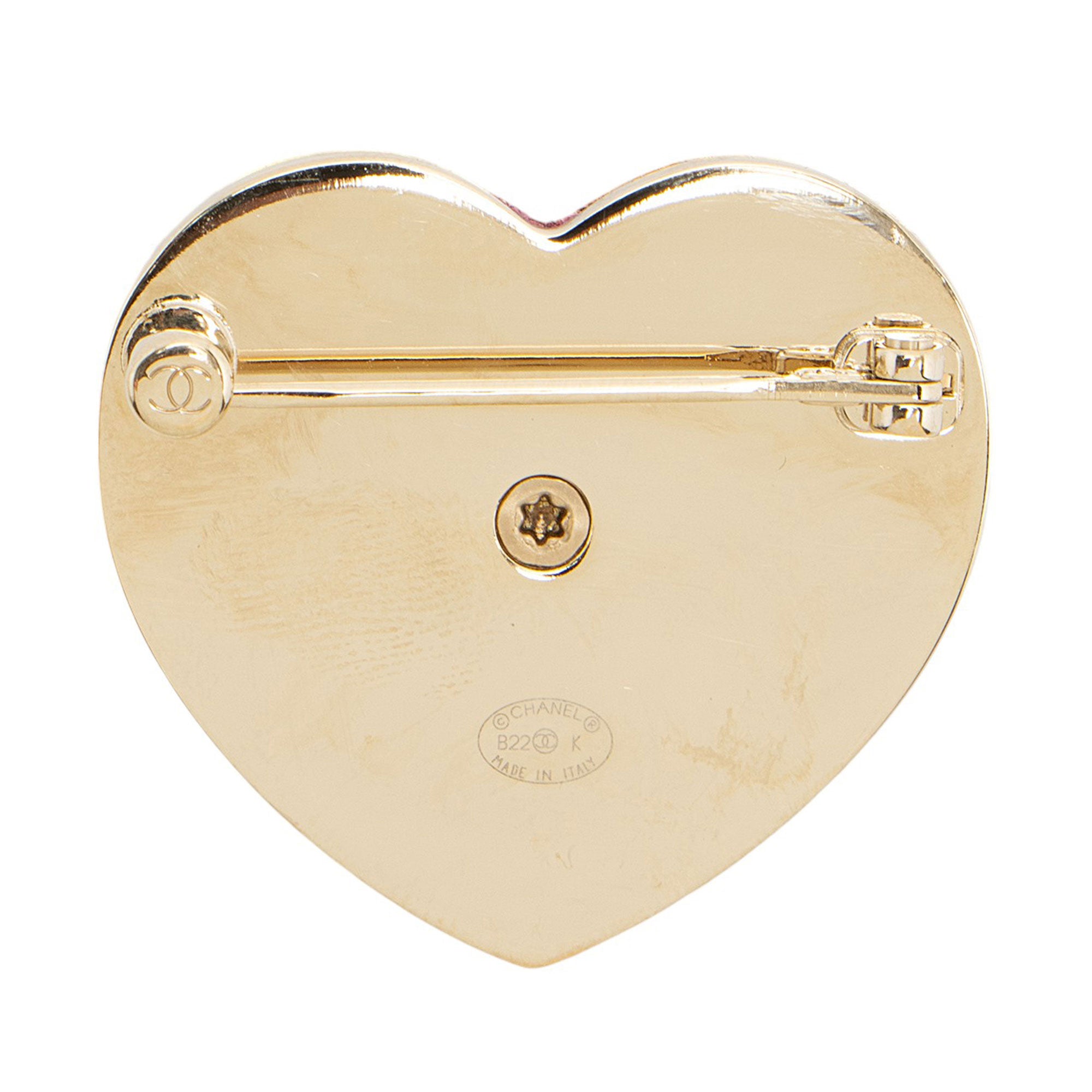 Chanel Tweed CC Heart Brooch