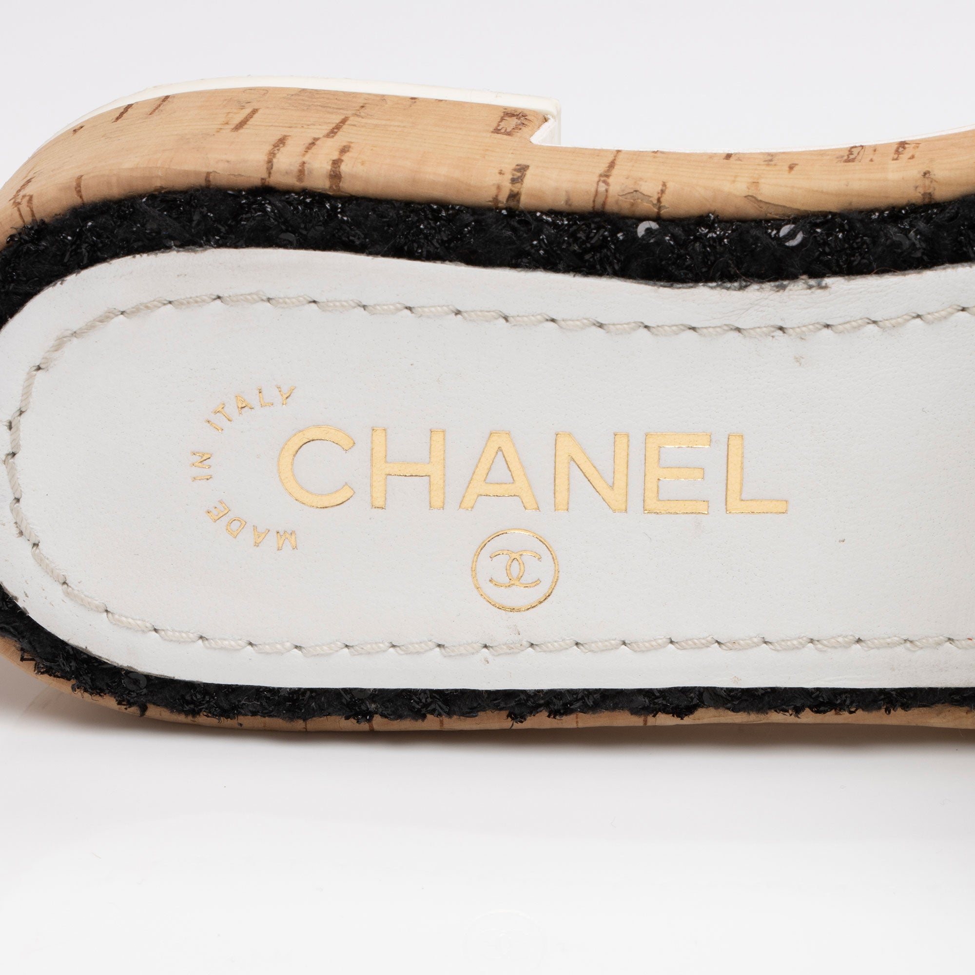 Chanel Tweed Cork CC Chain Slide Sandals - Size 7 / 37 (SHF-qq7zL1)