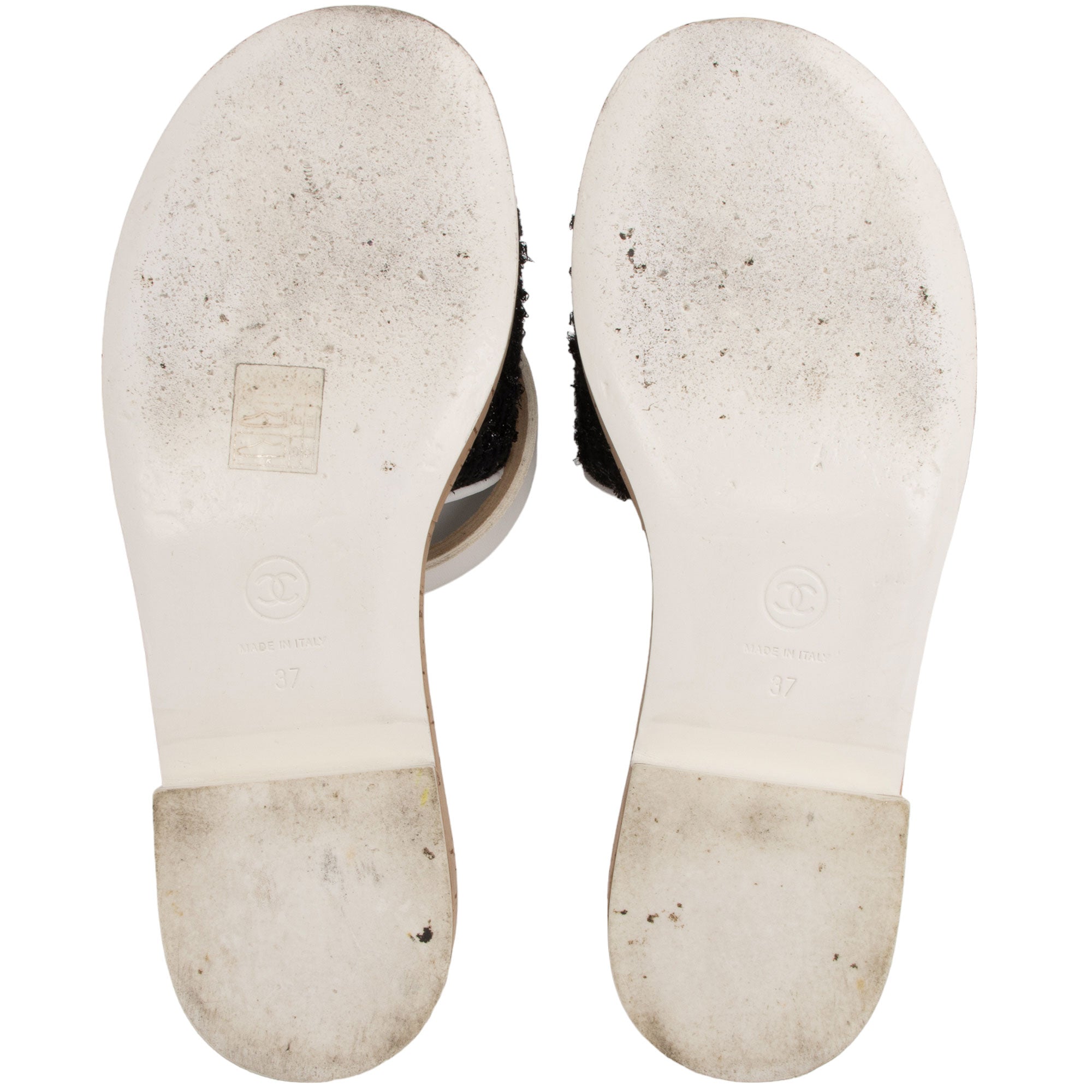 Chanel Tweed Cork CC Chain Slide Sandals - Size 7 / 37 (SHF-qq7zL1)