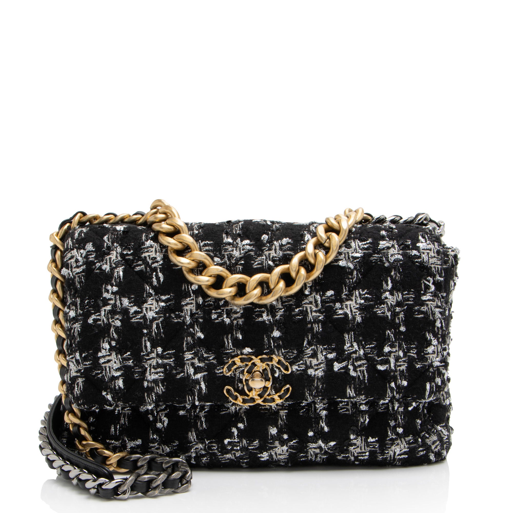 Chanel Tweed Houndstooth 19 Large Flap Shoulder Bag