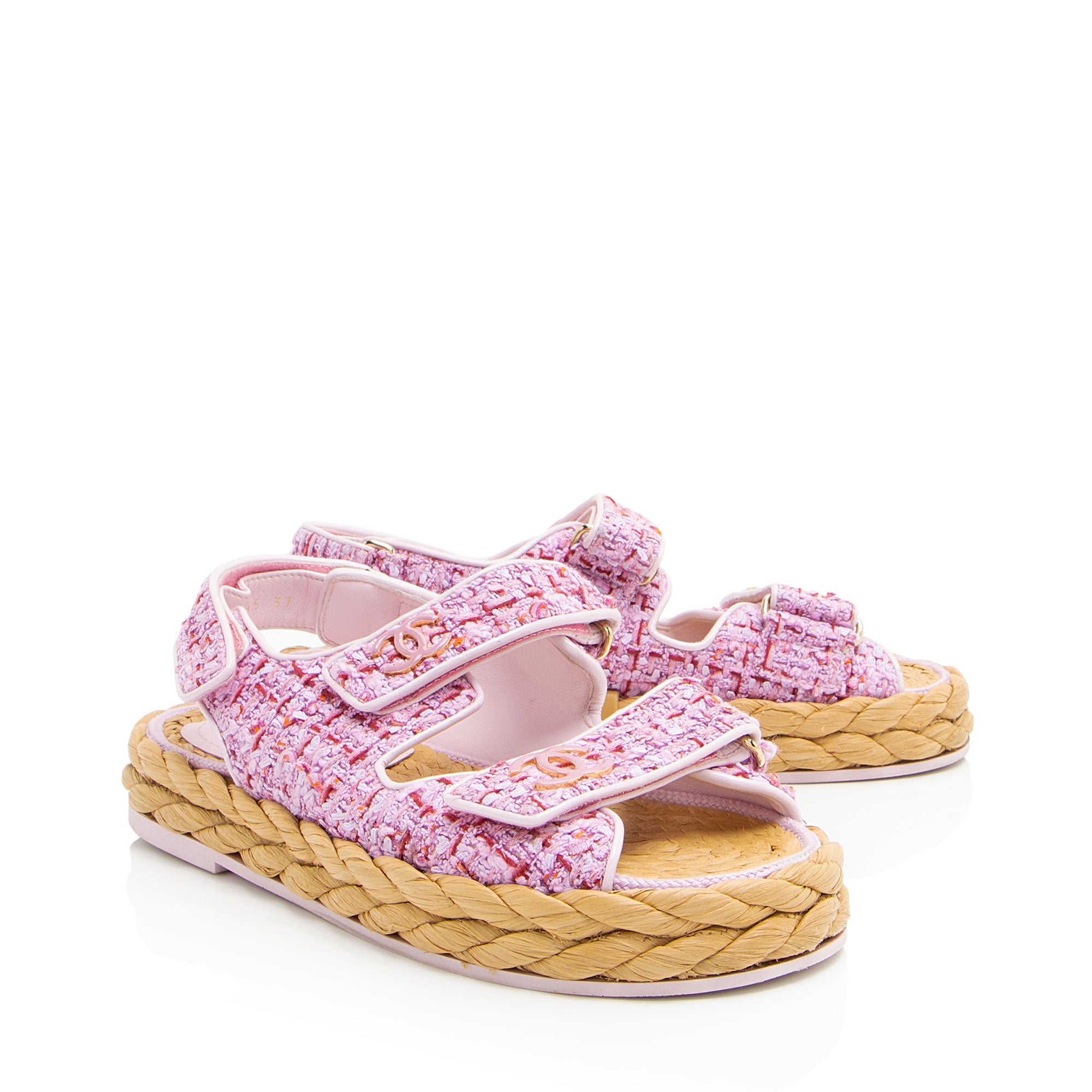 Chanel Tweed Velcro CC Dad Sandals - Size 7 / 37