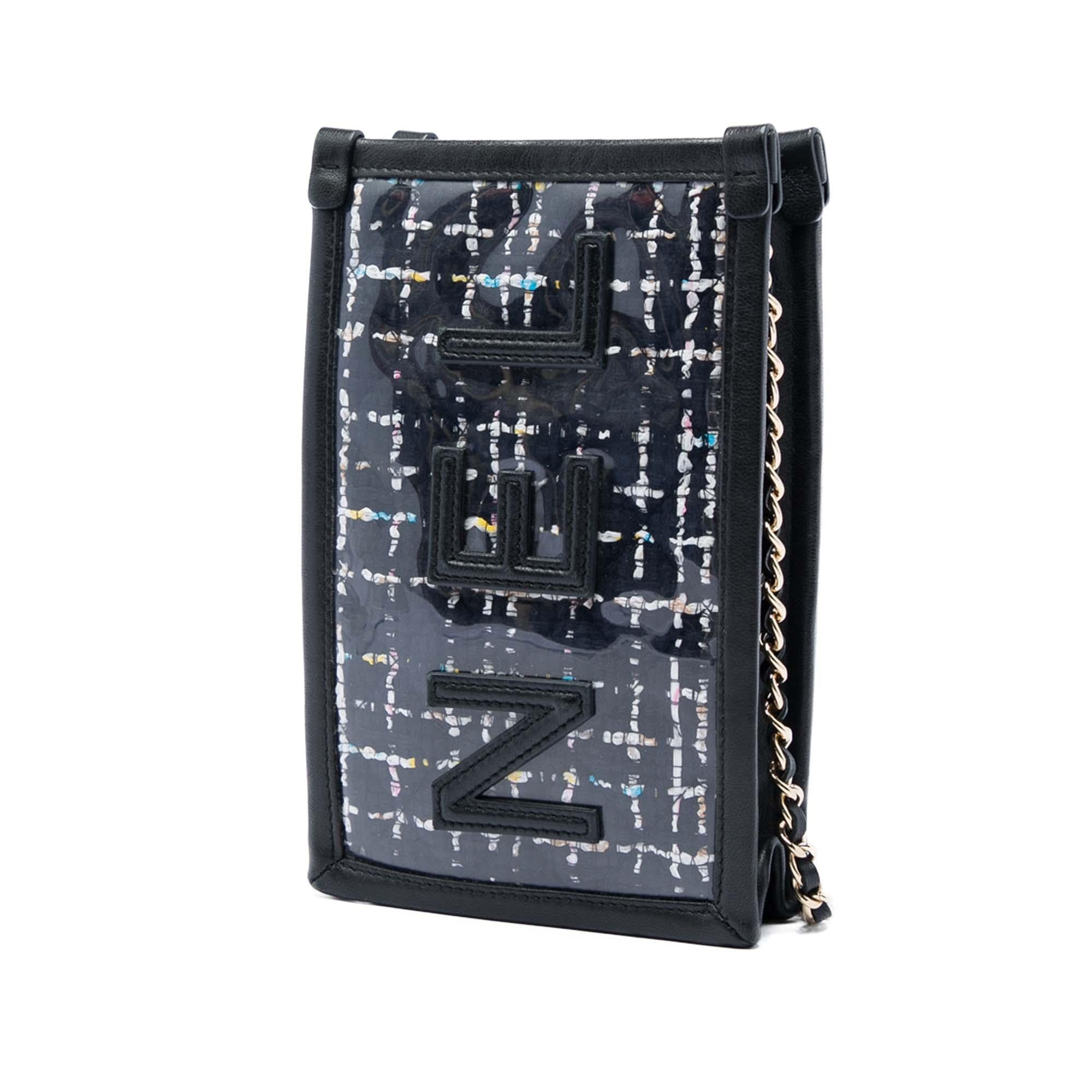 Chanel Tweed and PVC Phone Pouch with Chain