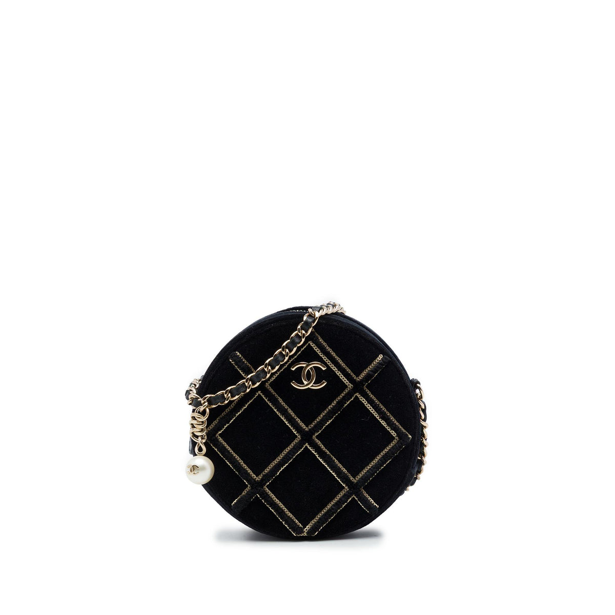 Chanel Velvet Pearl Sequin Round Crossbody