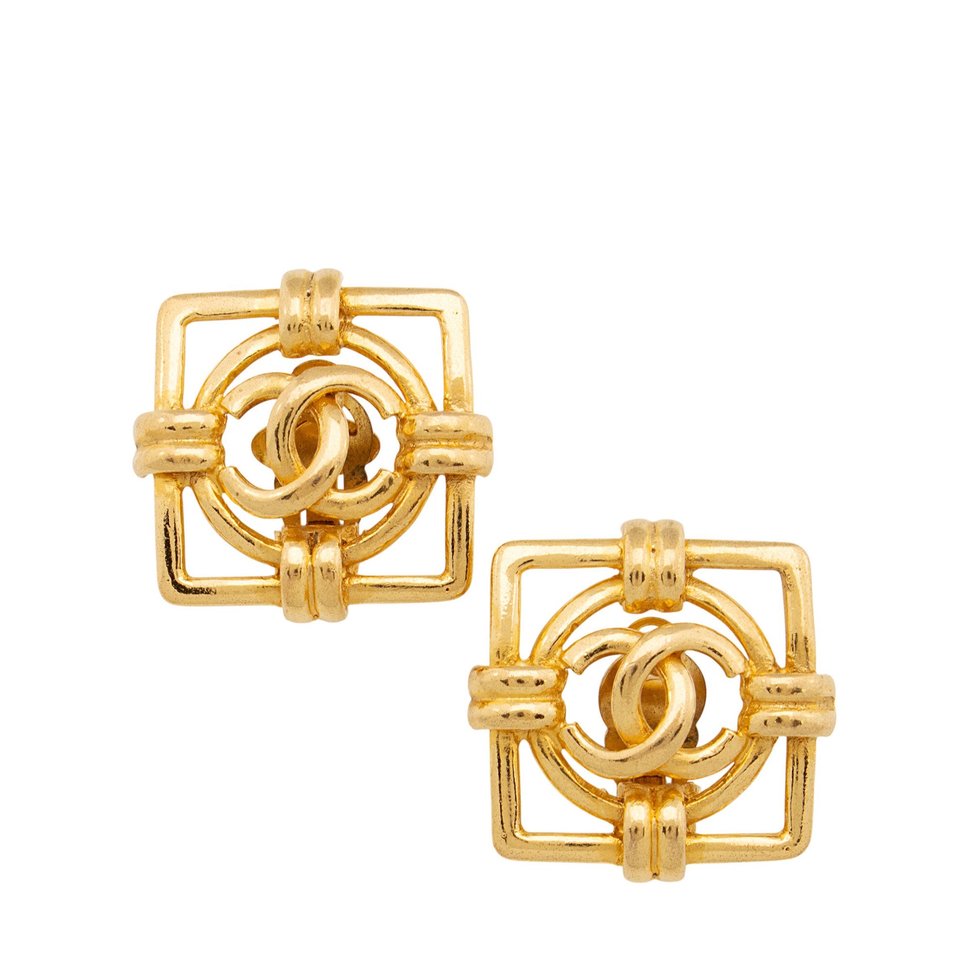 Chanel Vintage CC Square Clip On Earrings