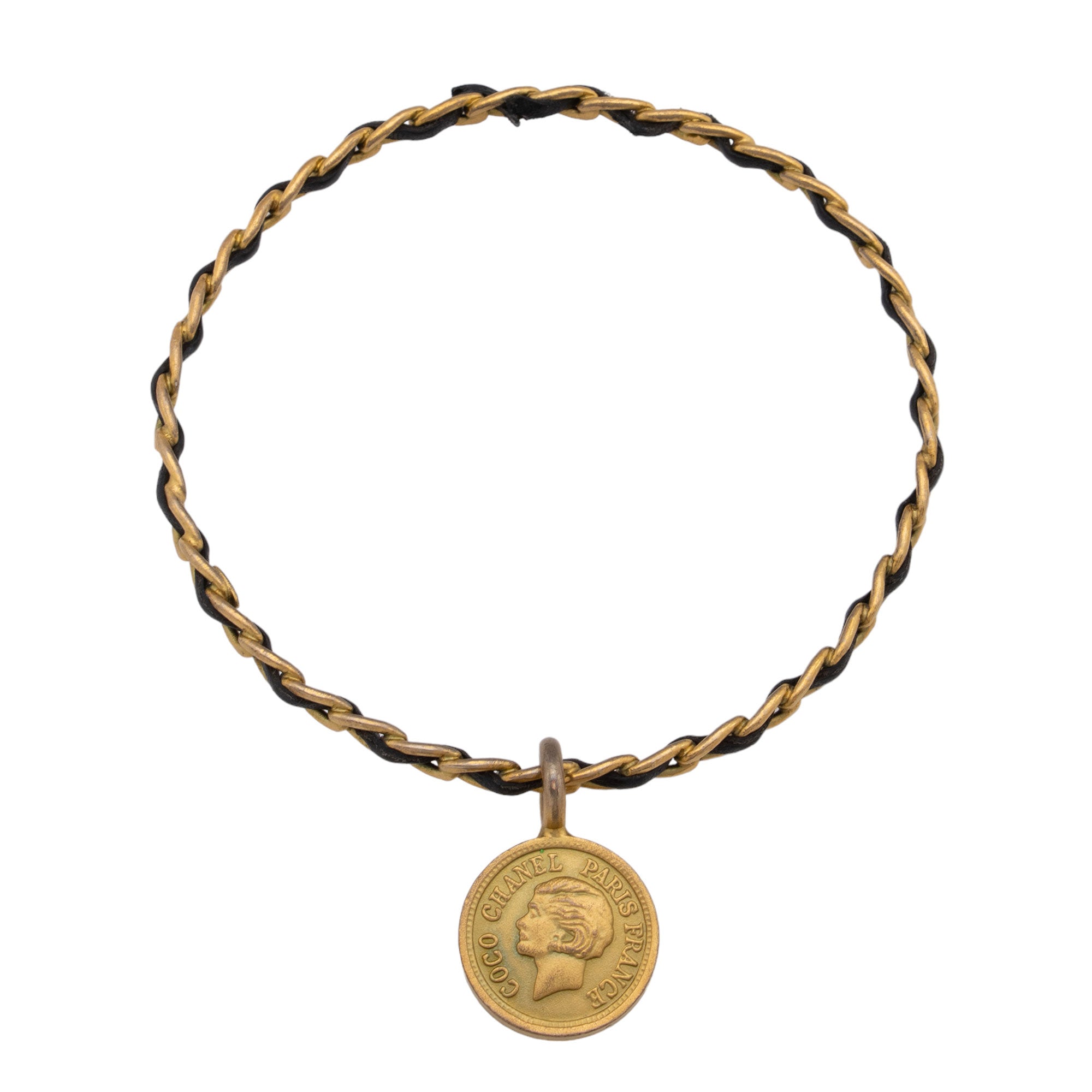 Chanel Vintage Metal Leather Chain CC Medallion Bracelet (SHF-HvvYpL)