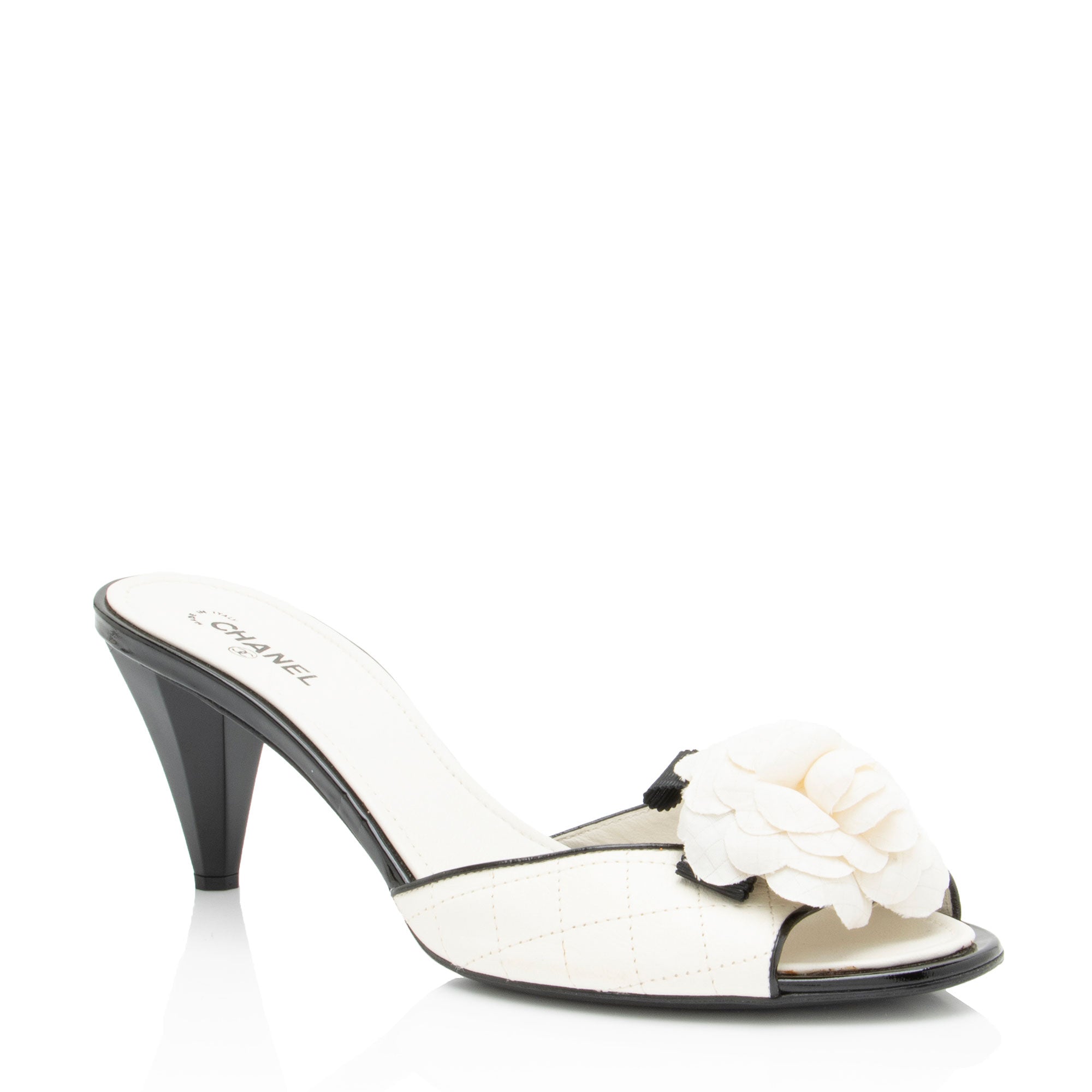 Chanel Vintage Quilted Leather Camelia Mules - Size 9 / 39