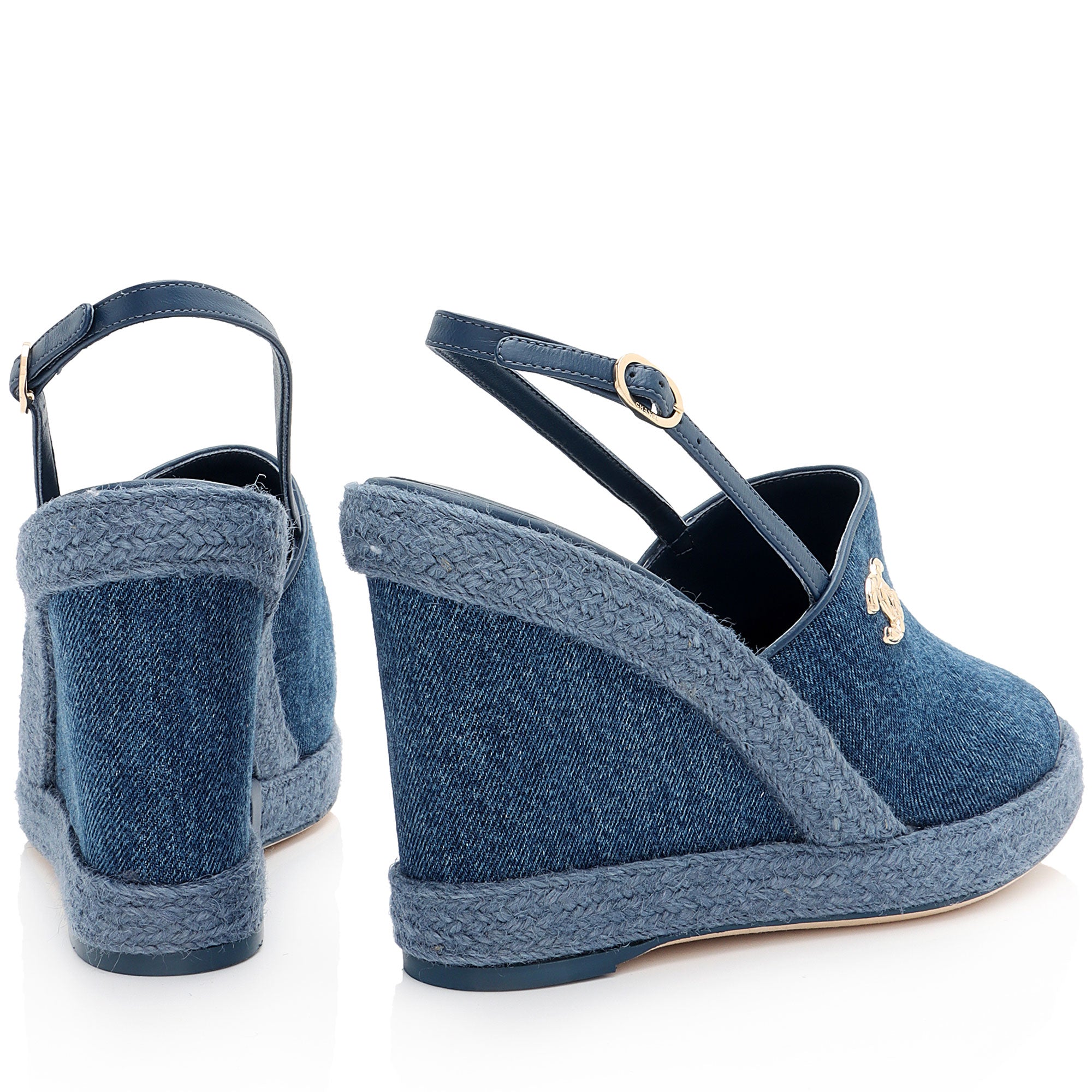 Chanel Washed Denim CC Wedge Sandals - Size 8.5 / 39.5