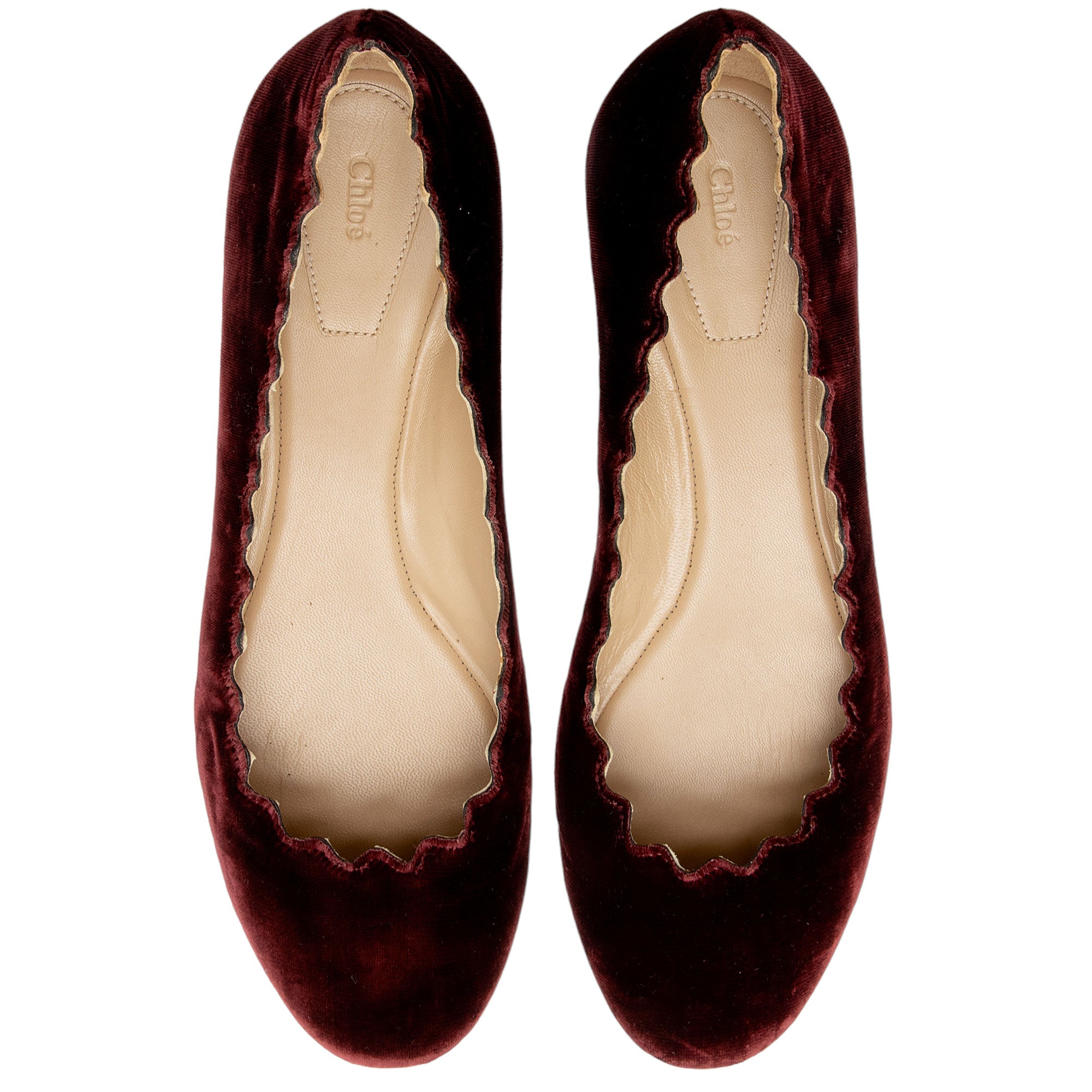 Chloe Velvet Scalloped Lauren Flats - Size 9.5 / 39.5 (SHF-d1pa1o)