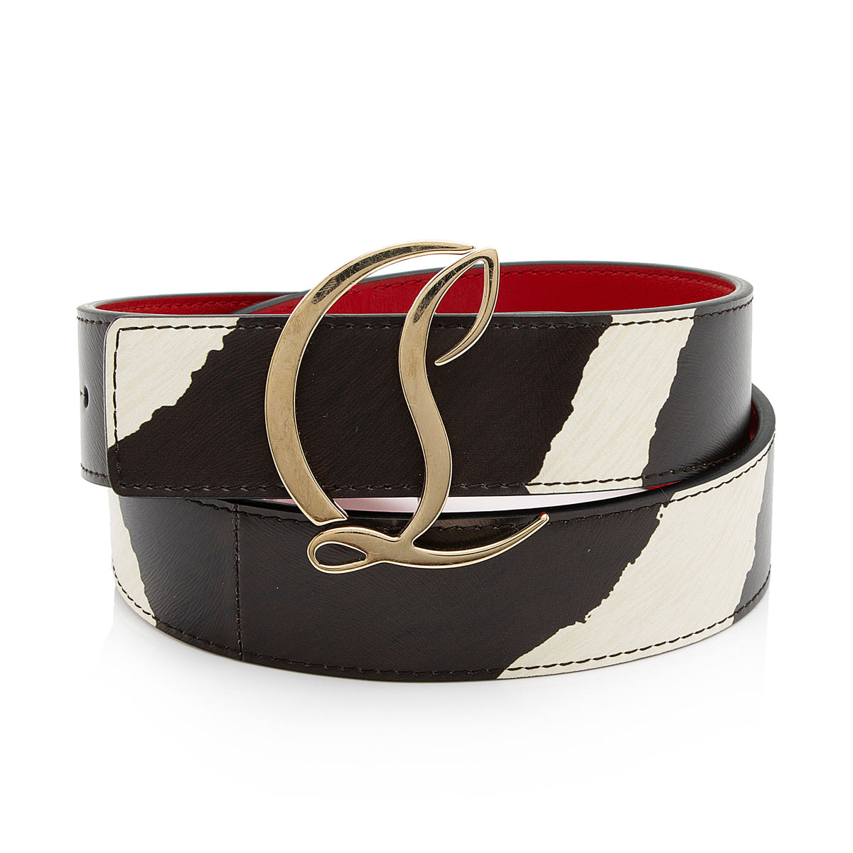 Christian Louboutin Calfskin Zebra Print CL Logo Belt - Size  display picture 1