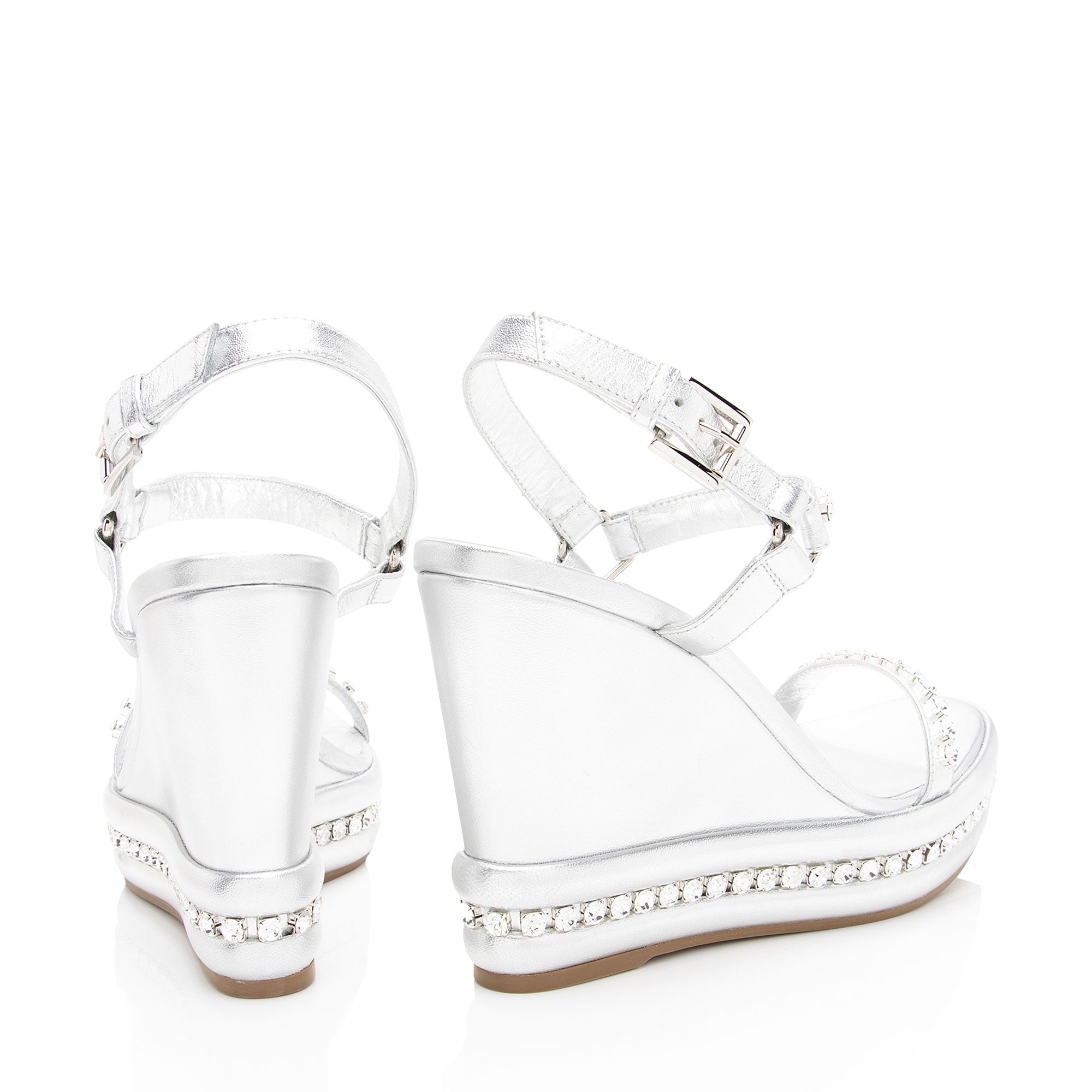 Christian Louboutin Metallic Leather Crystal Pyrastrass Wedge Sandals - Size 8 / 38