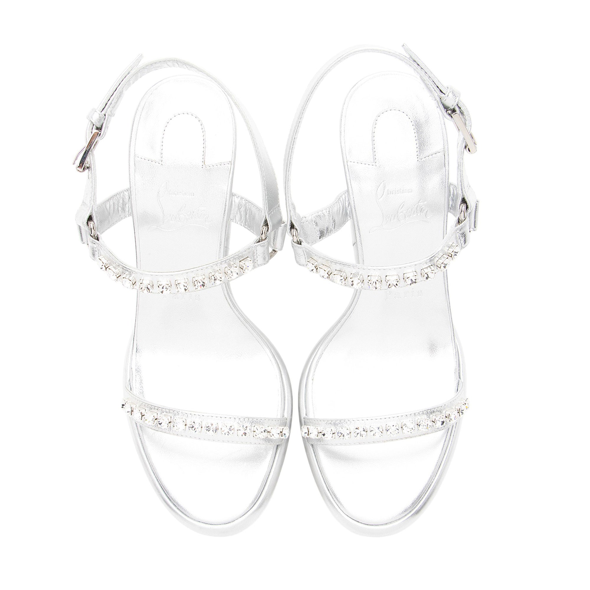 Christian Louboutin Metallic Leather Crystal Pyrastrass Wedge Sandals - Size 8 / 38
