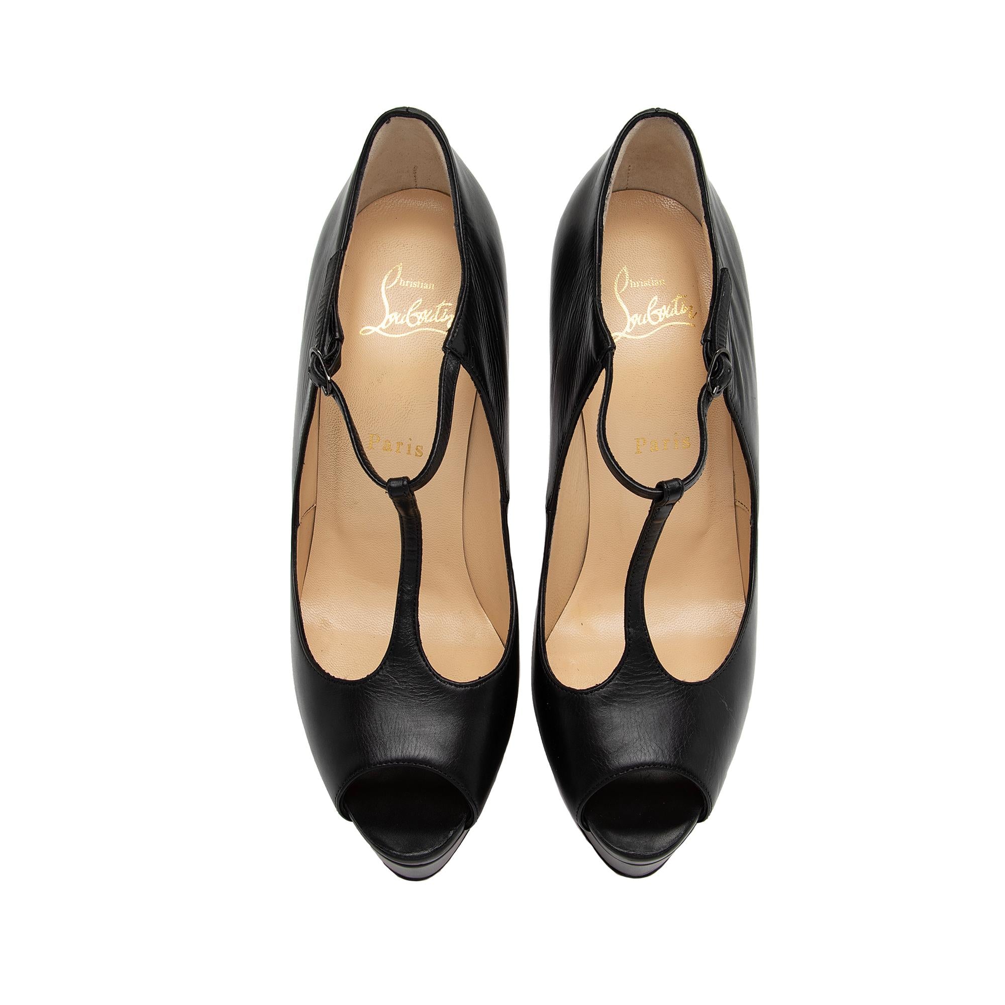 Christian Louboutin Leather Alta Poppins T-Strap Platform Pumps - Size 9 / 39 (SHF-OKILBW)