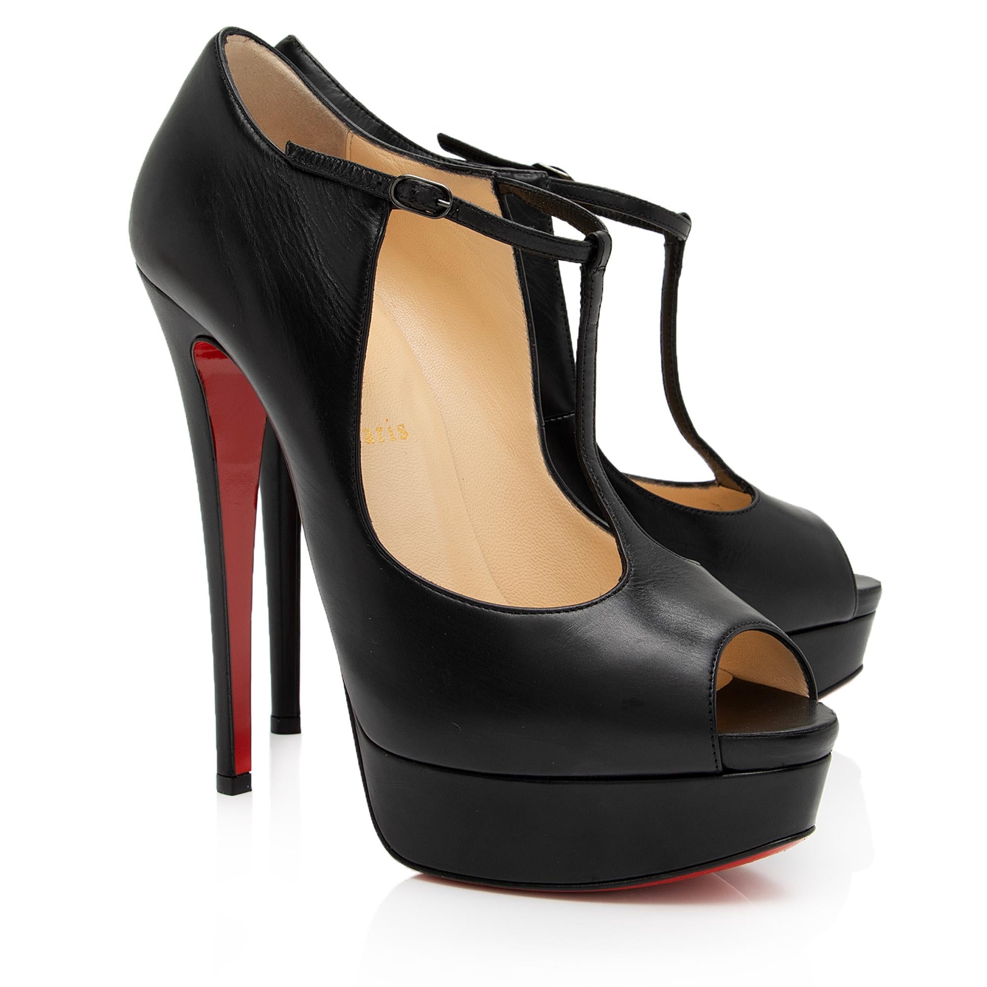 Christian Louboutin Leather Alta Poppins T-Strap Platform Pumps - Size 9 / 39 (SHF-OKILBW)
